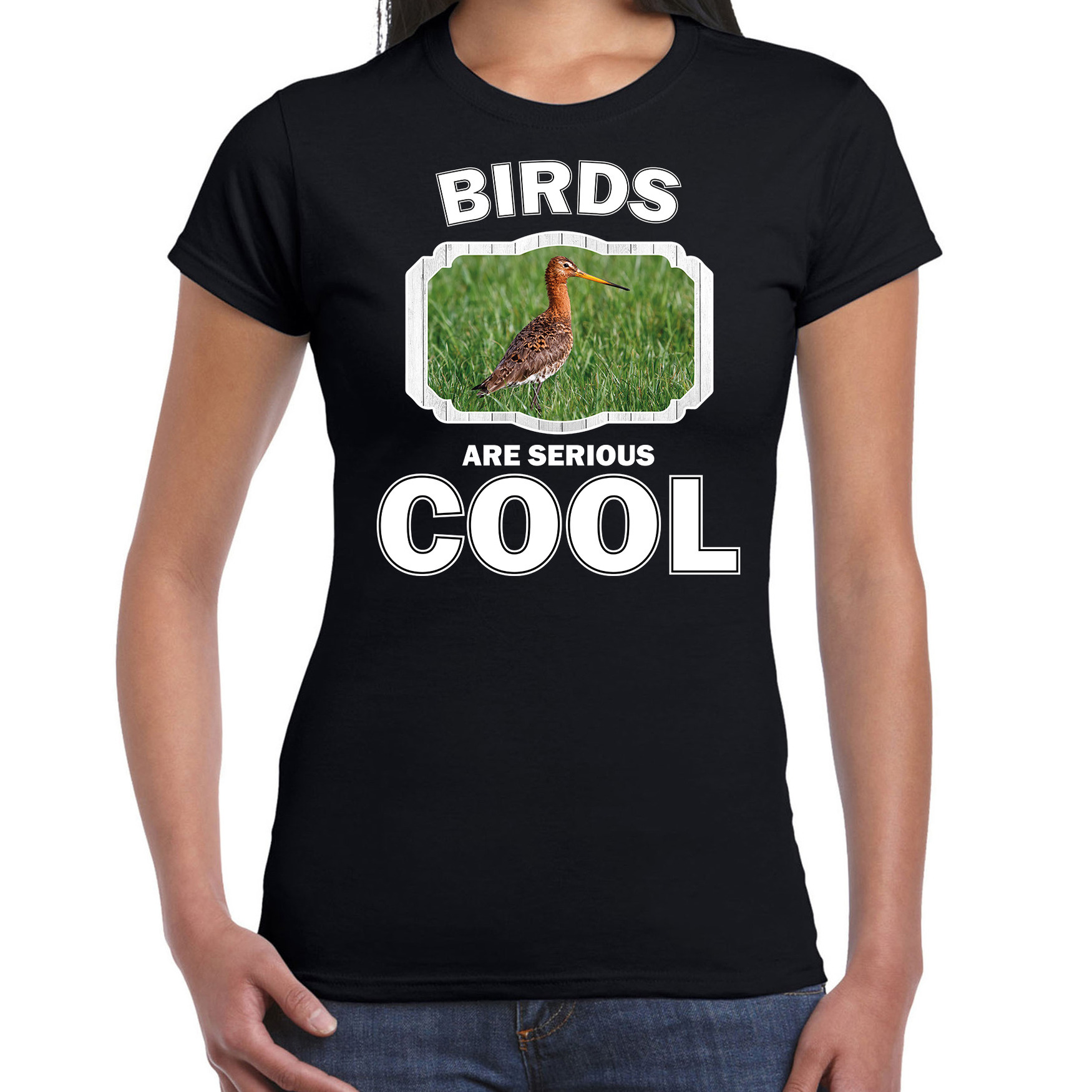 T-shirt birds are serious cool zwart dames - vogels/ grutto vogel shirt