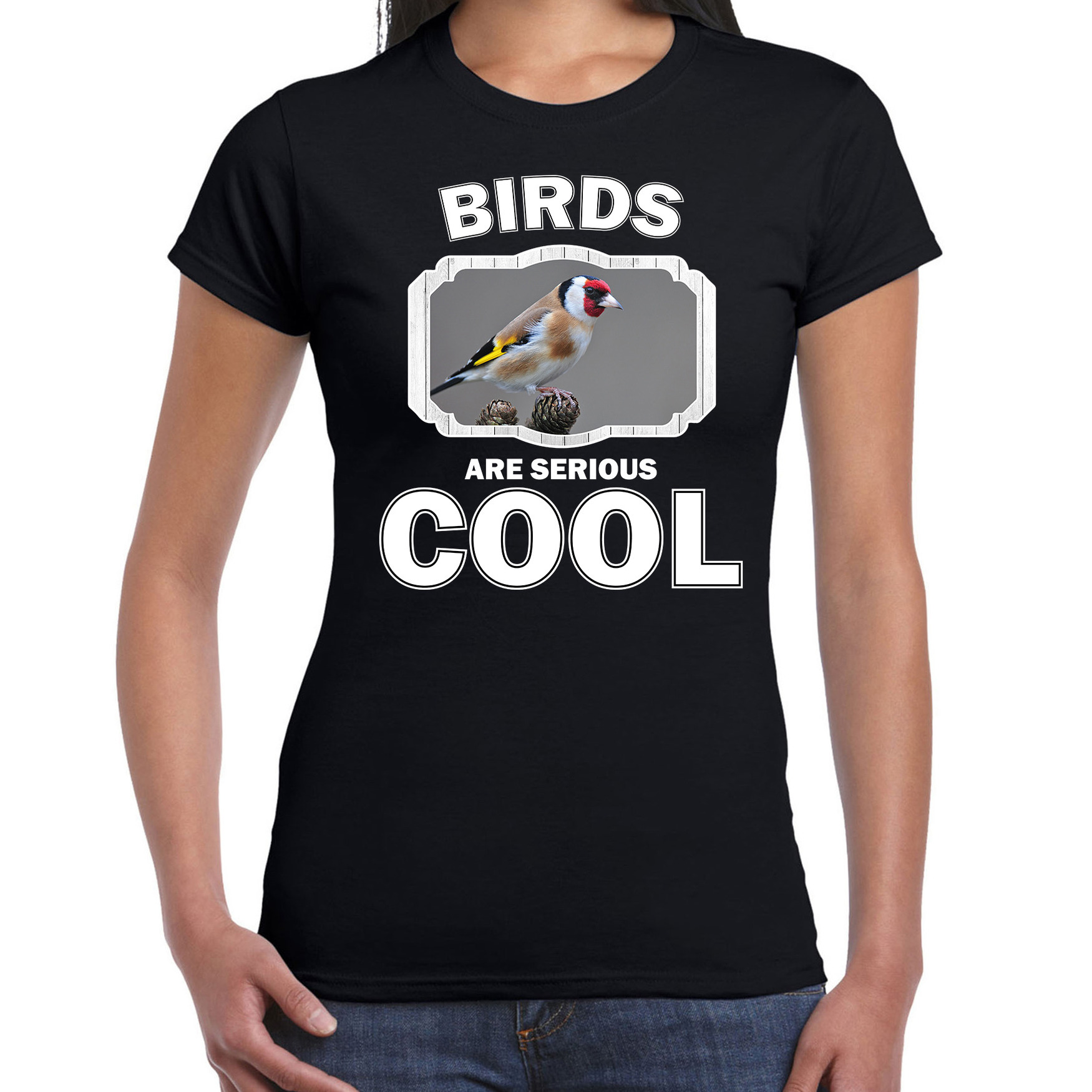T-shirt birds are serious cool zwart dames - vogels/ putter vogel shirt