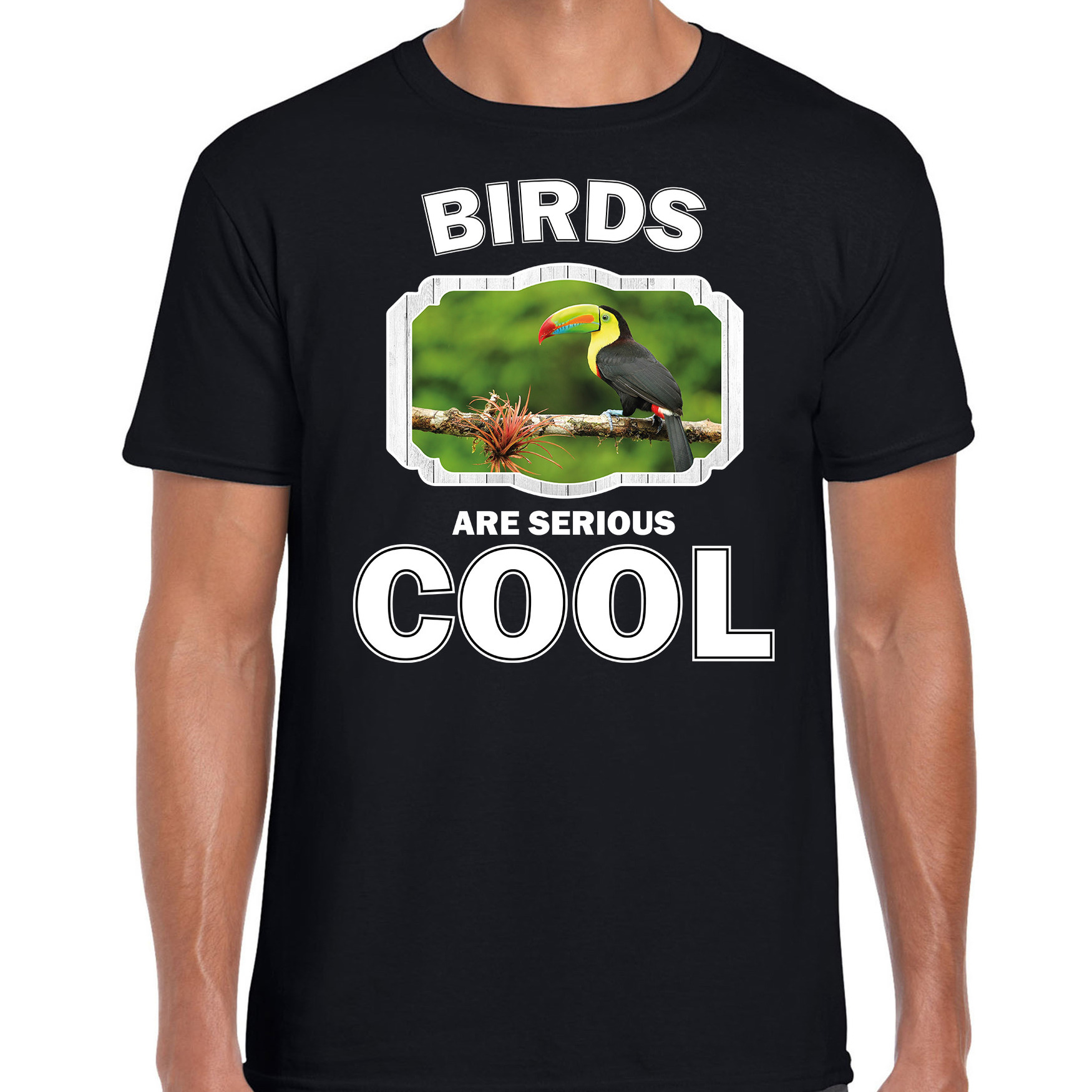 T-shirt birds are serious cool zwart heren - toekans/ toekan shirt