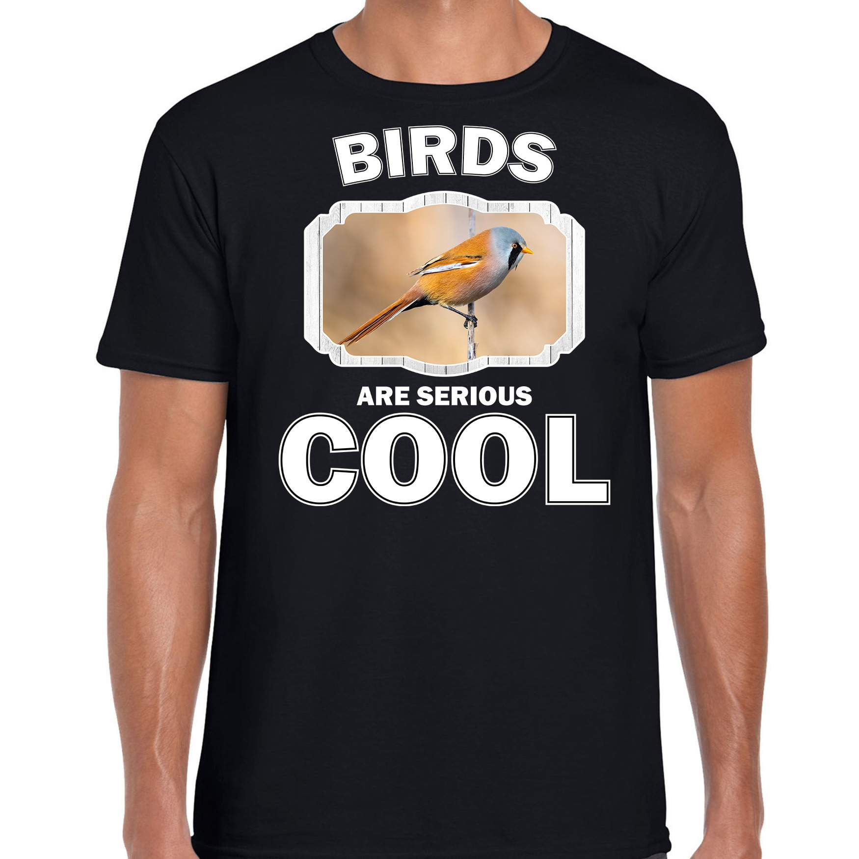 T-shirt birds are serious cool zwart heren - vogels/ baardmannetje vogel shirt