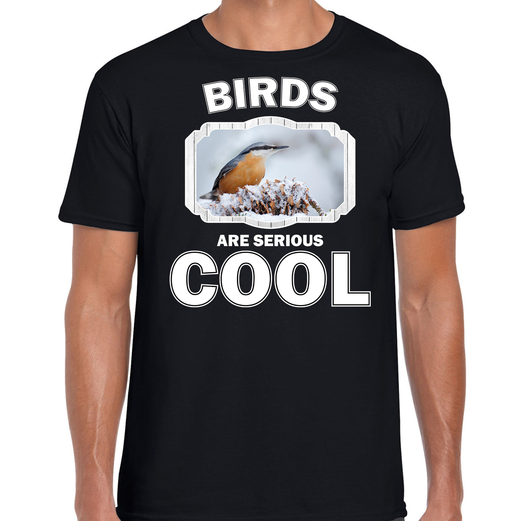 T-shirt birds are serious cool zwart heren - vogels/ boomklever vogel shirt