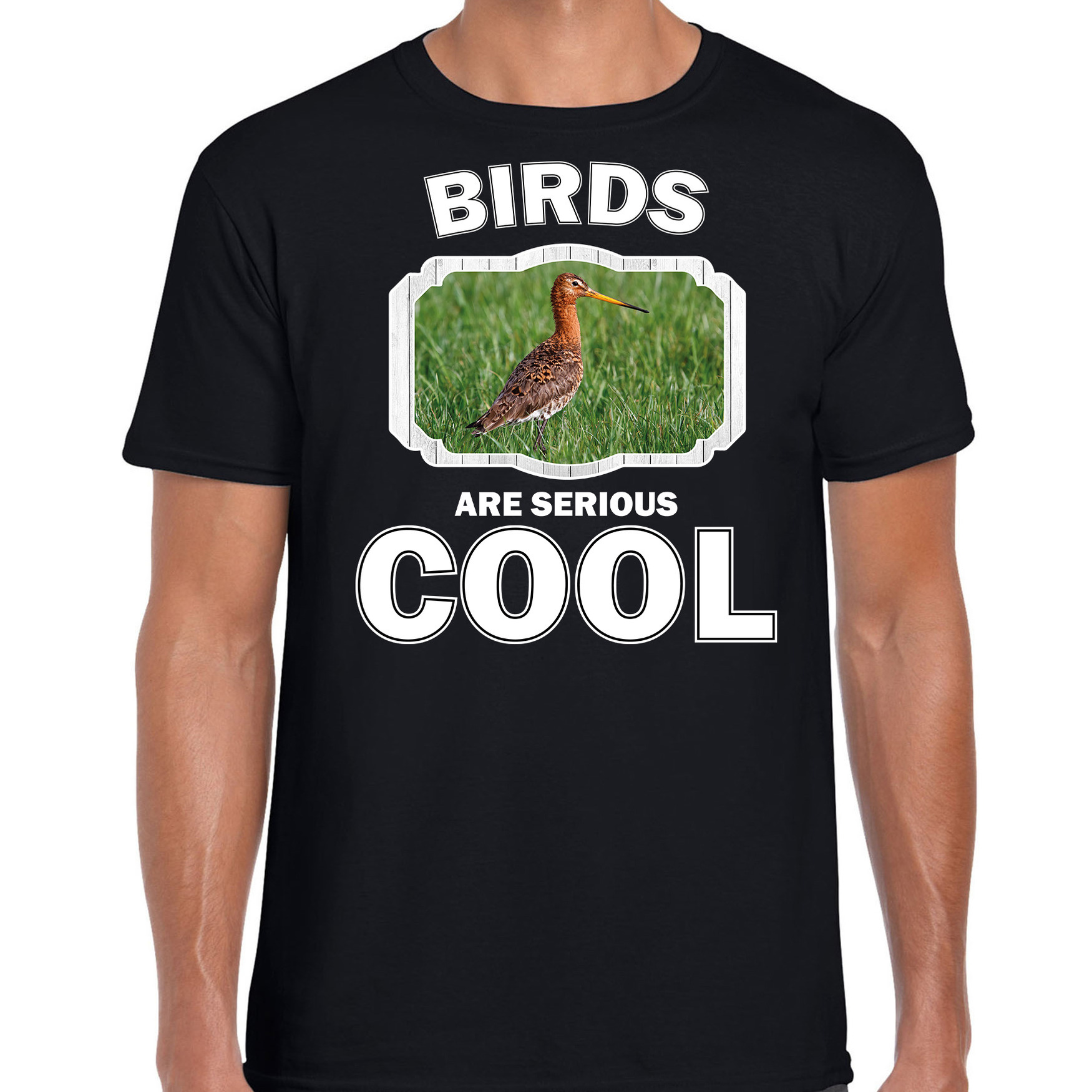 T-shirt birds are serious cool zwart heren - vogels/ grutto vogel shirt
