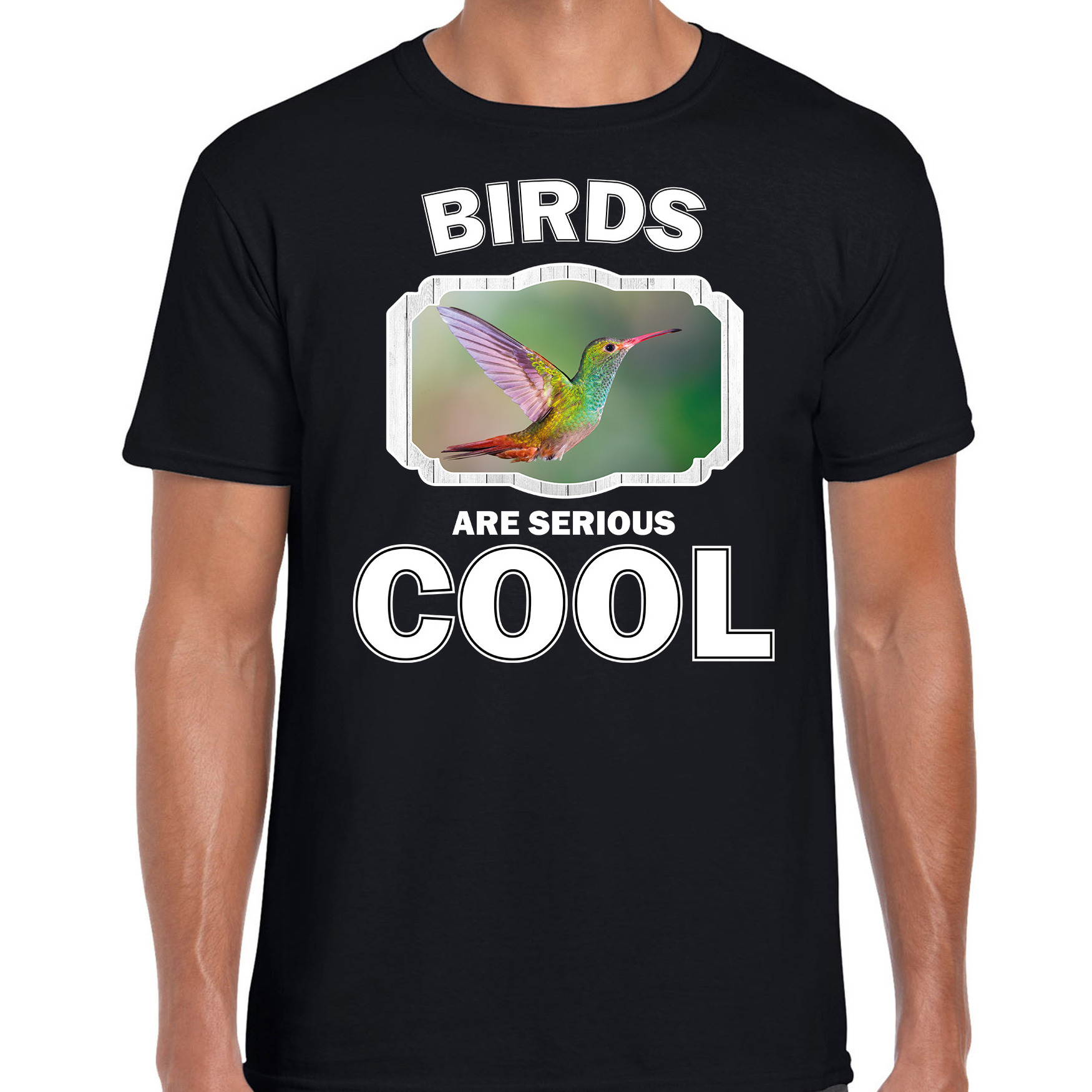 T-shirt birds are serious cool zwart heren - vogels/ kolibrie vogel shirt