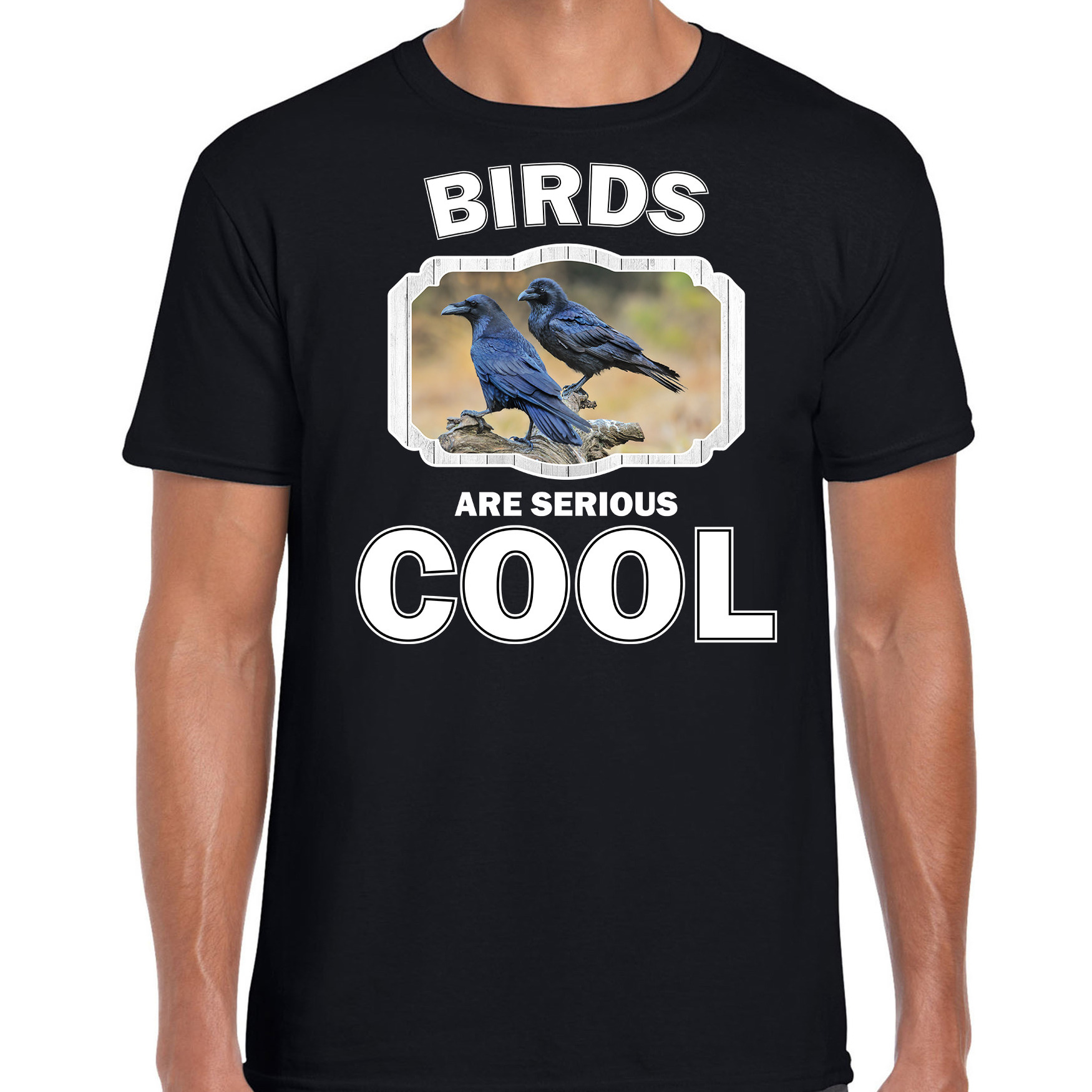 T-shirt birds are serious cool zwart heren - vogels/ raaf shirt