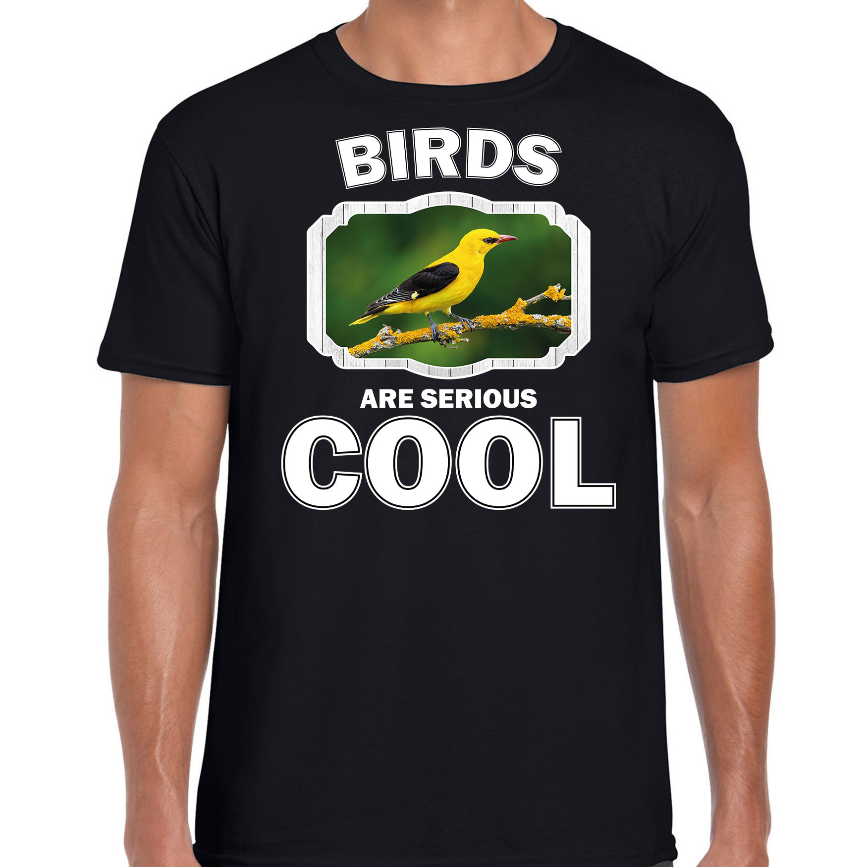 T-shirt birds are serious cool zwart heren - vogels/ wielewaal vogel shirt
