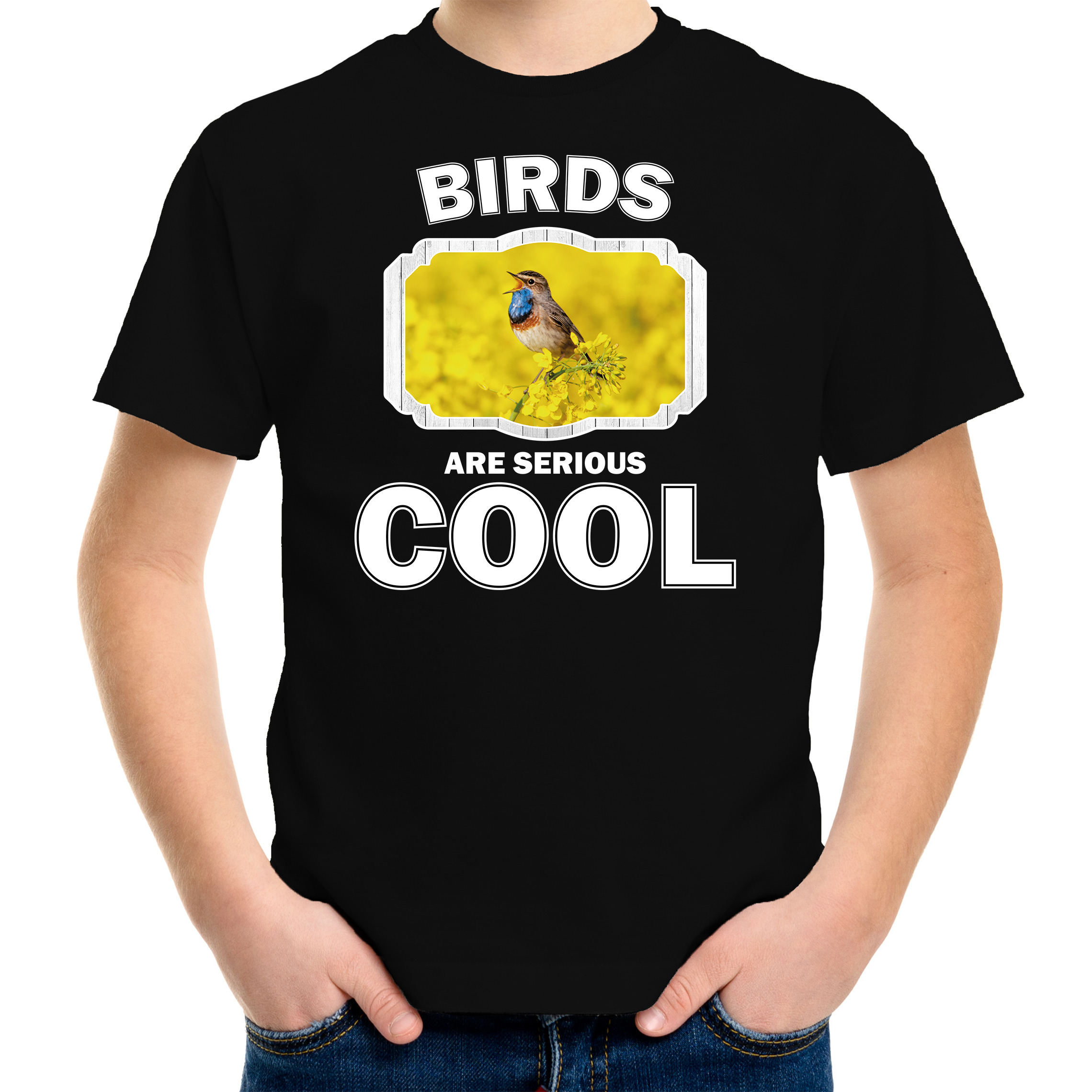 T-shirt birds are serious cool zwart kinderen - vogels/ blauwborst vogel shirt
