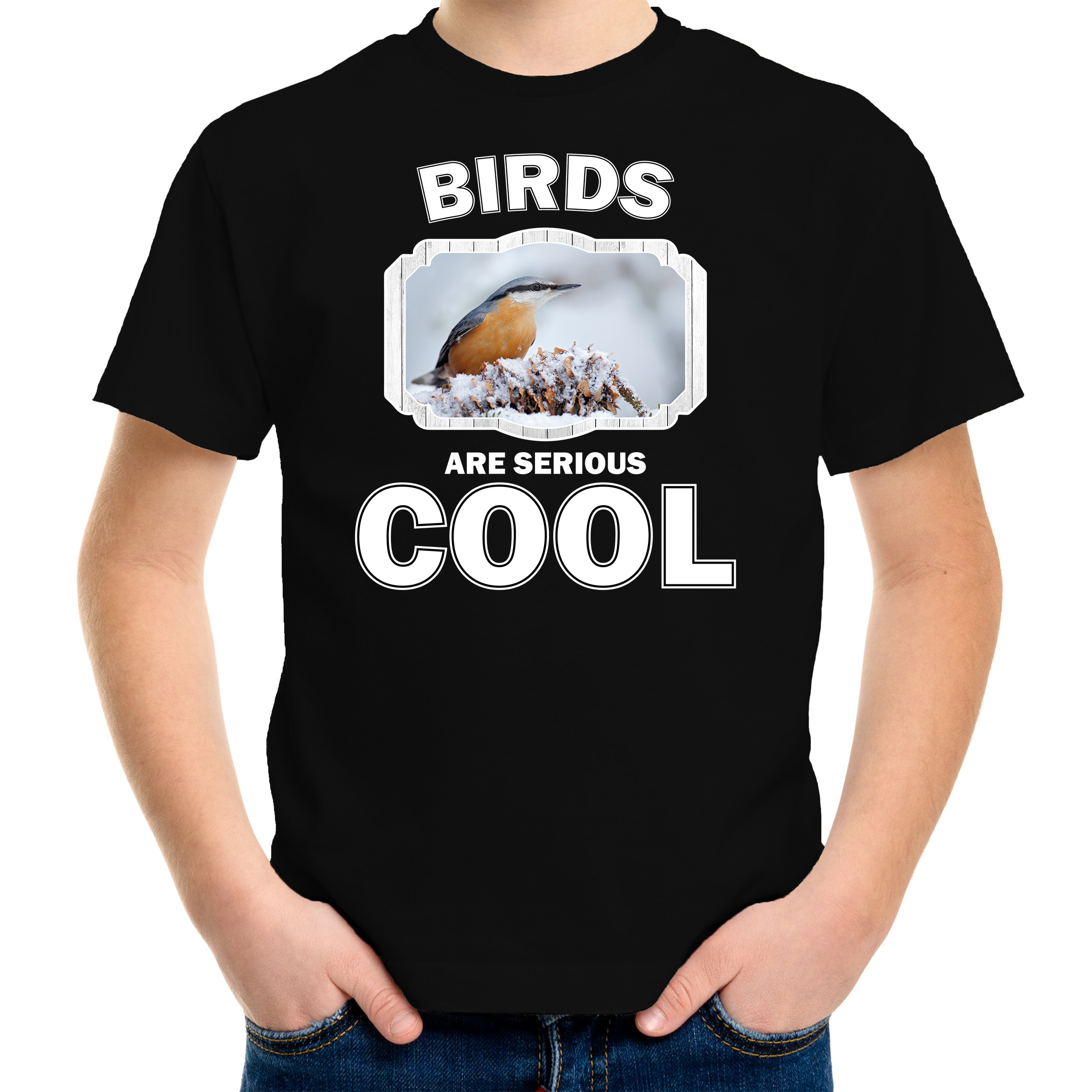 T-shirt birds are serious cool zwart kinderen - vogels/ boomklever vogel shirt