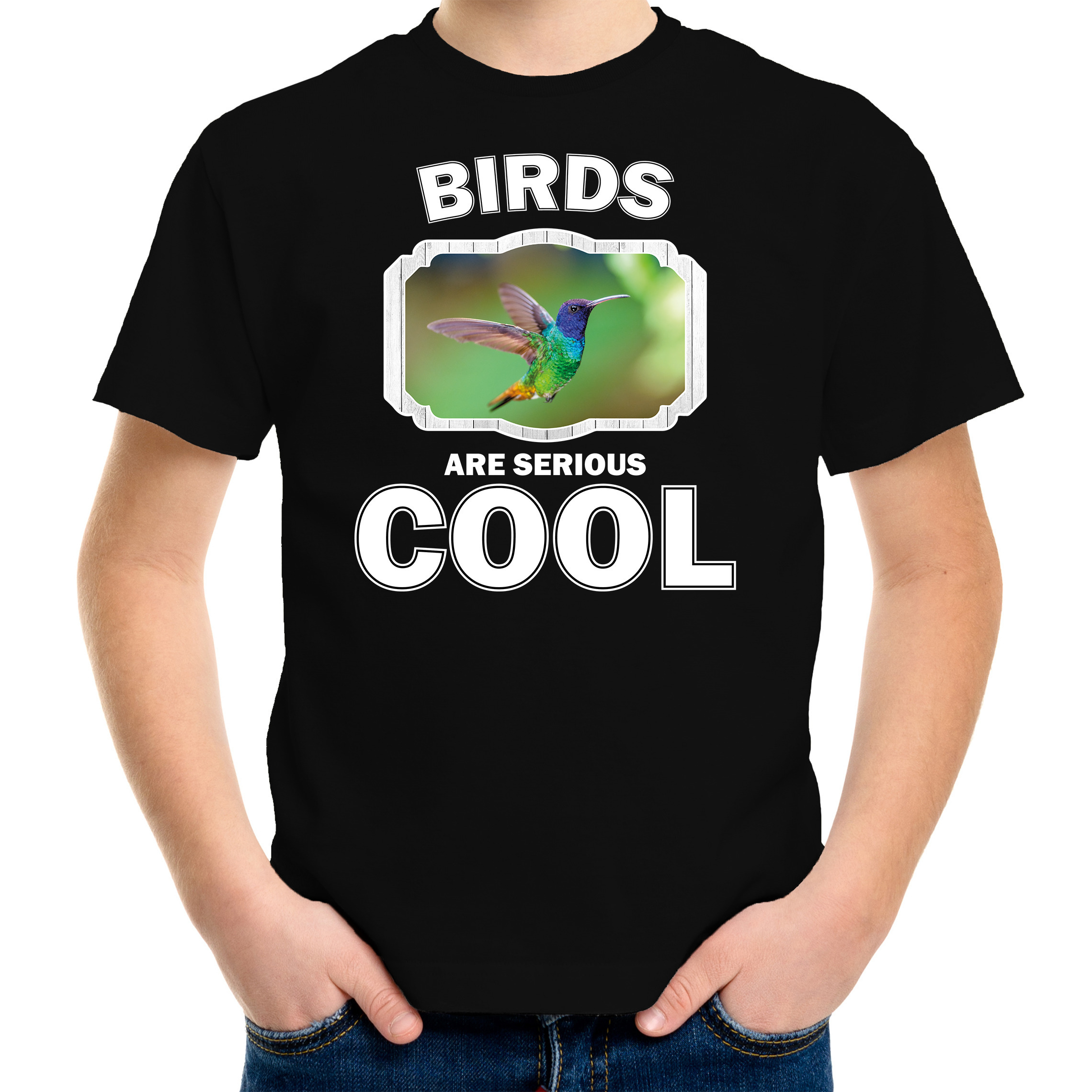 T-shirt birds are serious cool zwart kinderen - vogels/ kolibrie vogel shirt