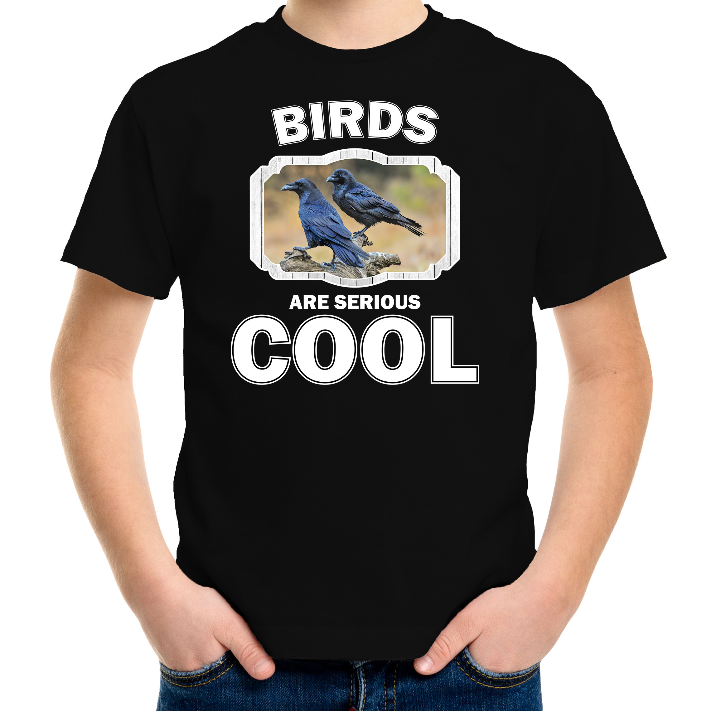 T-shirt birds are serious cool zwart kinderen - vogels/ raaf shirt