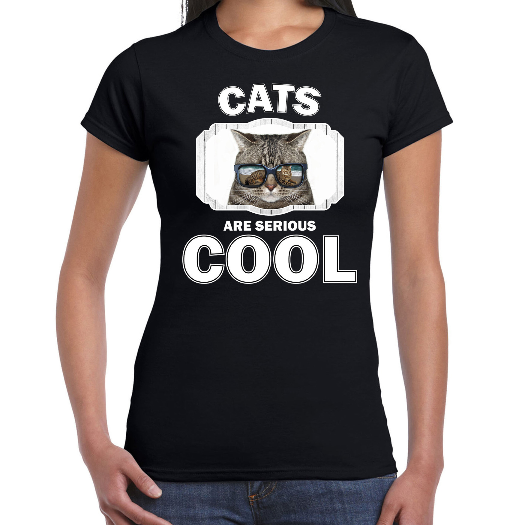 T-shirt cats are serious cool zwart dames - katten/ coole poes shirt