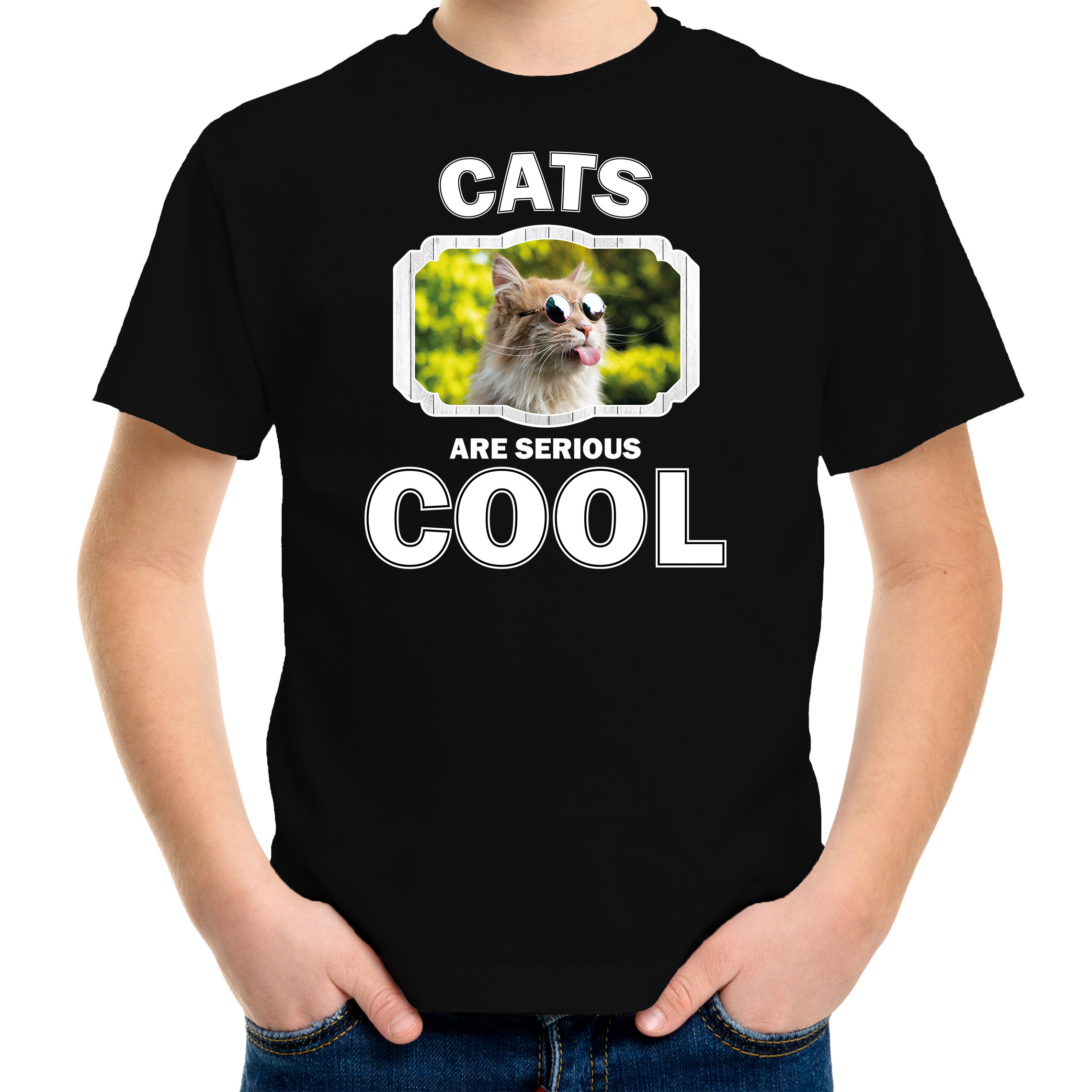 T-shirt cats are serious cool zwart kinderen - katten/ gekke poes shirt