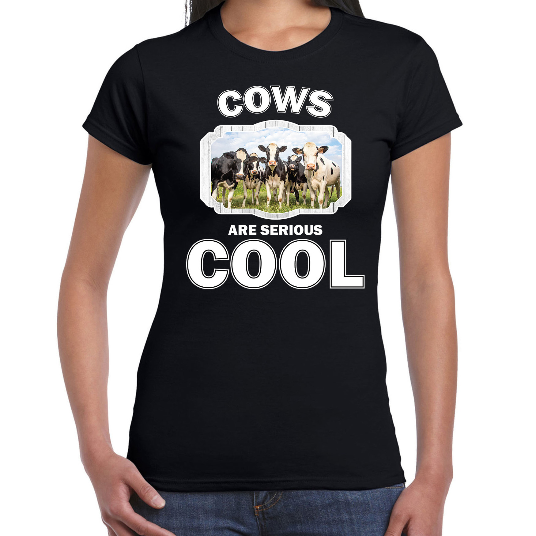 T-shirt cows are serious cool zwart dames - Nederlandse koeien kudde - koe shirt