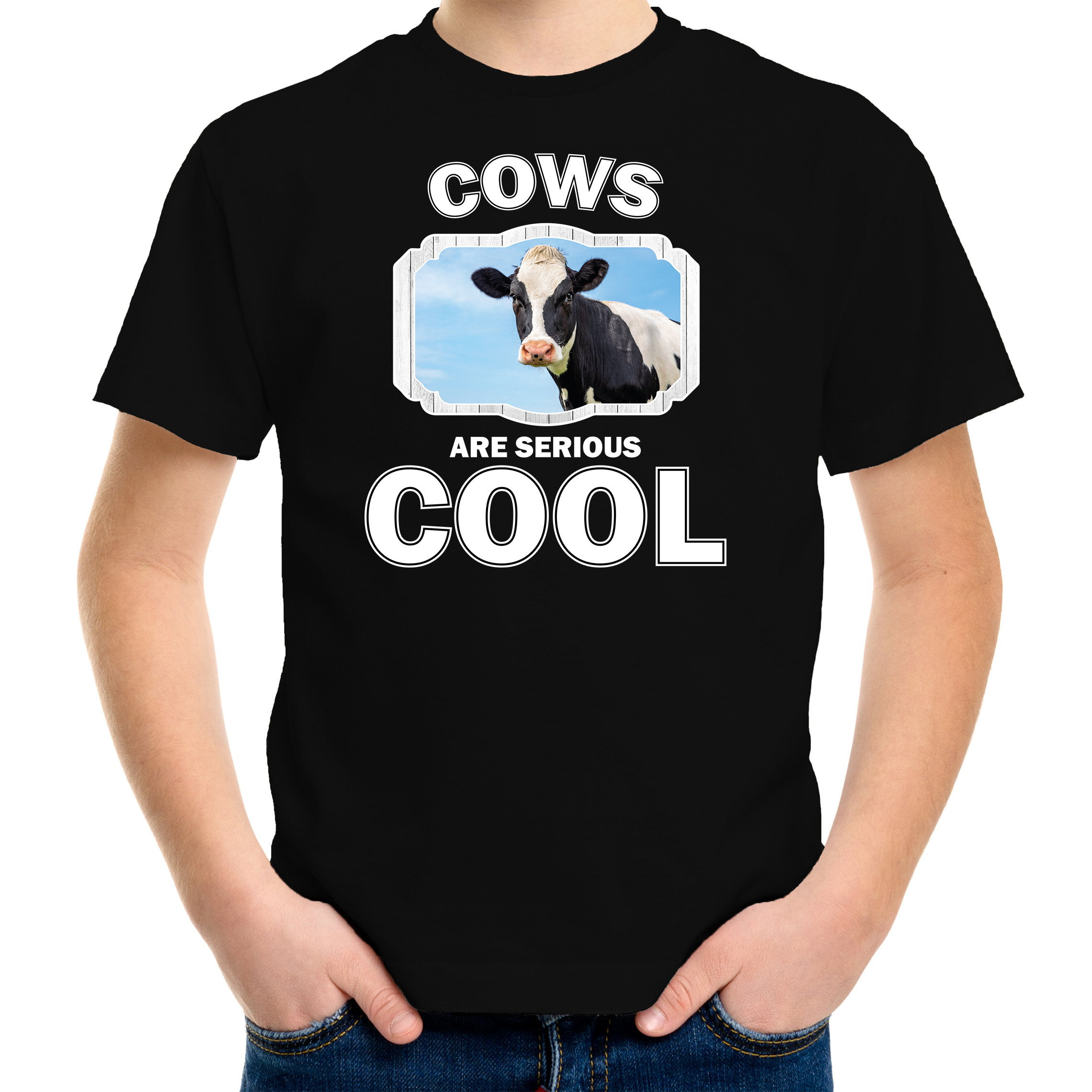 T-shirt cows are serious cool zwart kinderen - koeien/ koe shirt