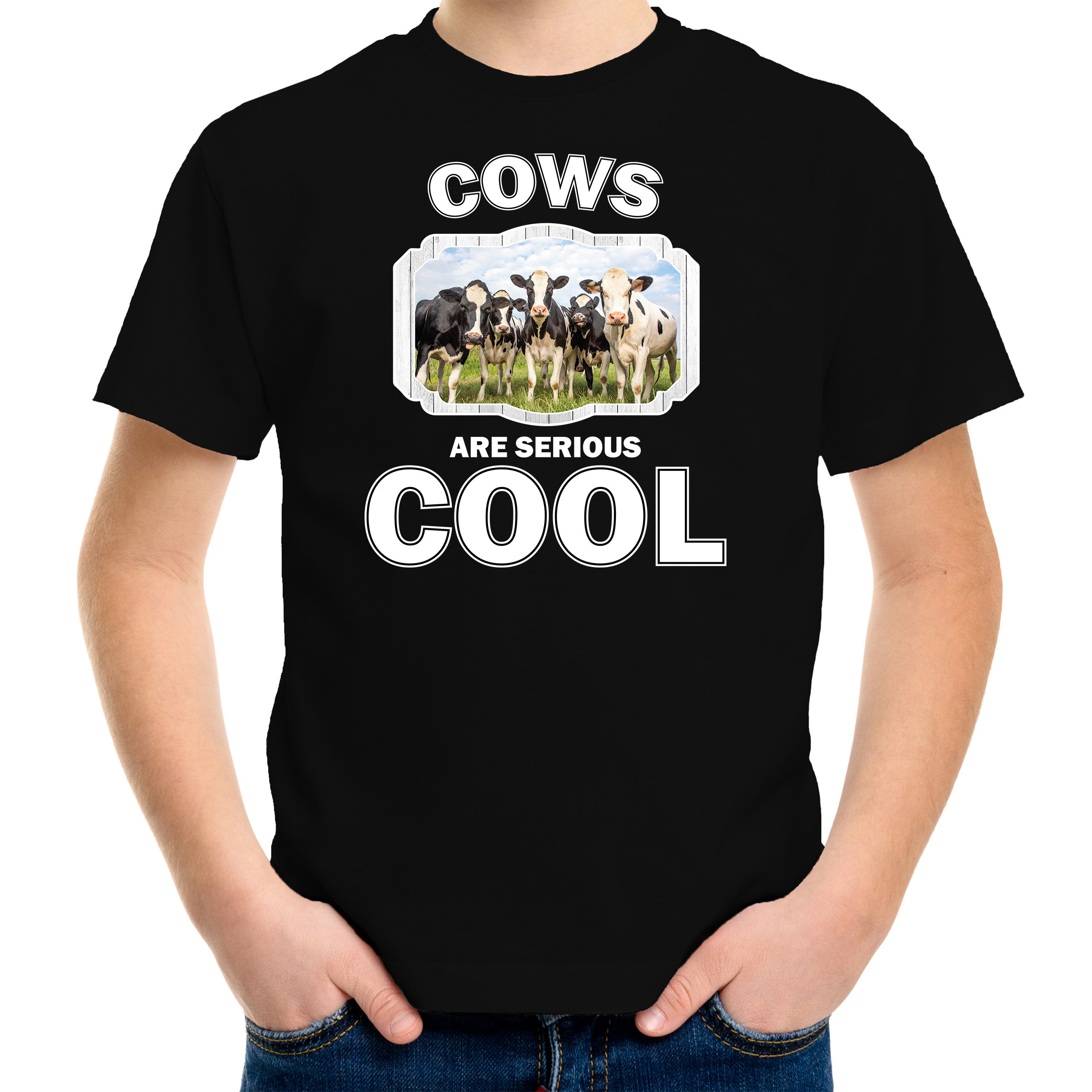 T-shirt cows are serious cool zwart kinderen - kudde Nederlandse koeien/ koe shirt