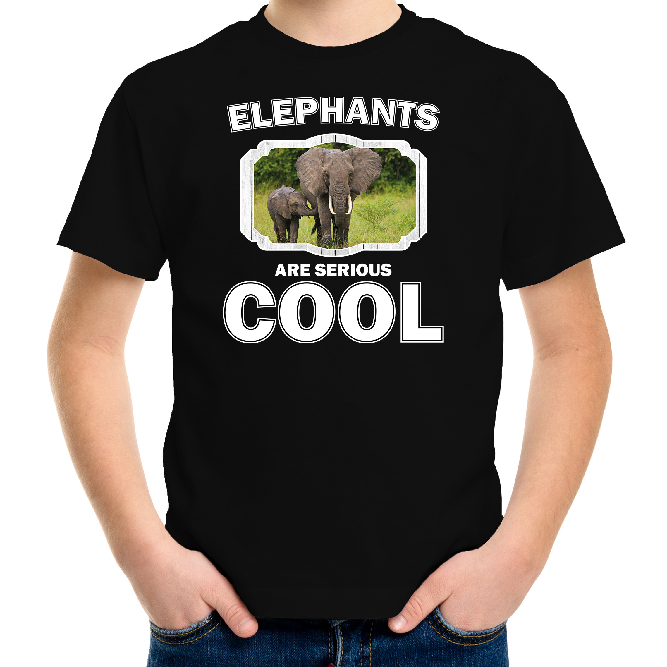 T shirt elephants are serious cool zwart kinderen olifanten olifant met kalf shirt