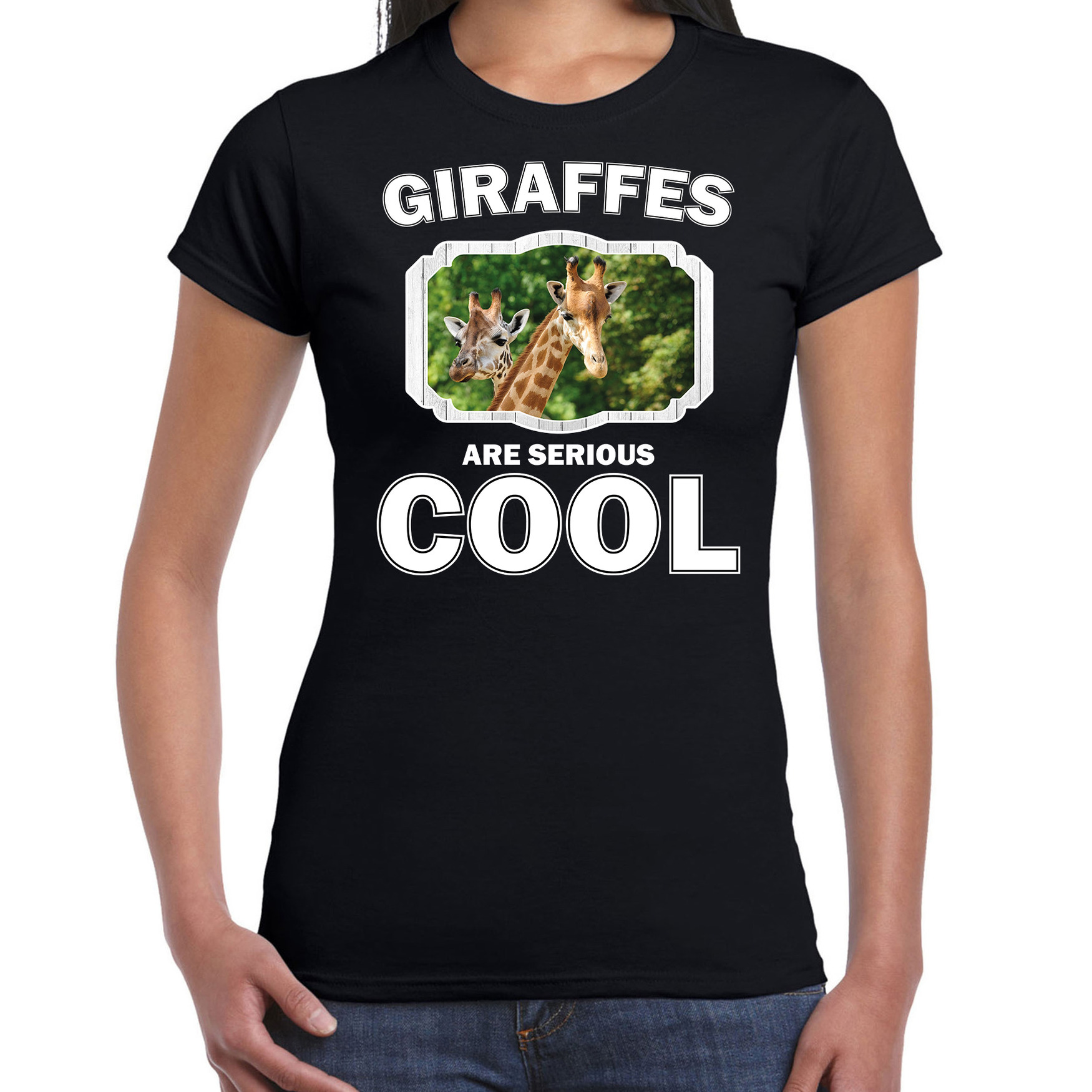 T-shirt giraffes are serious cool zwart dames - giraffen/ giraffe shirt