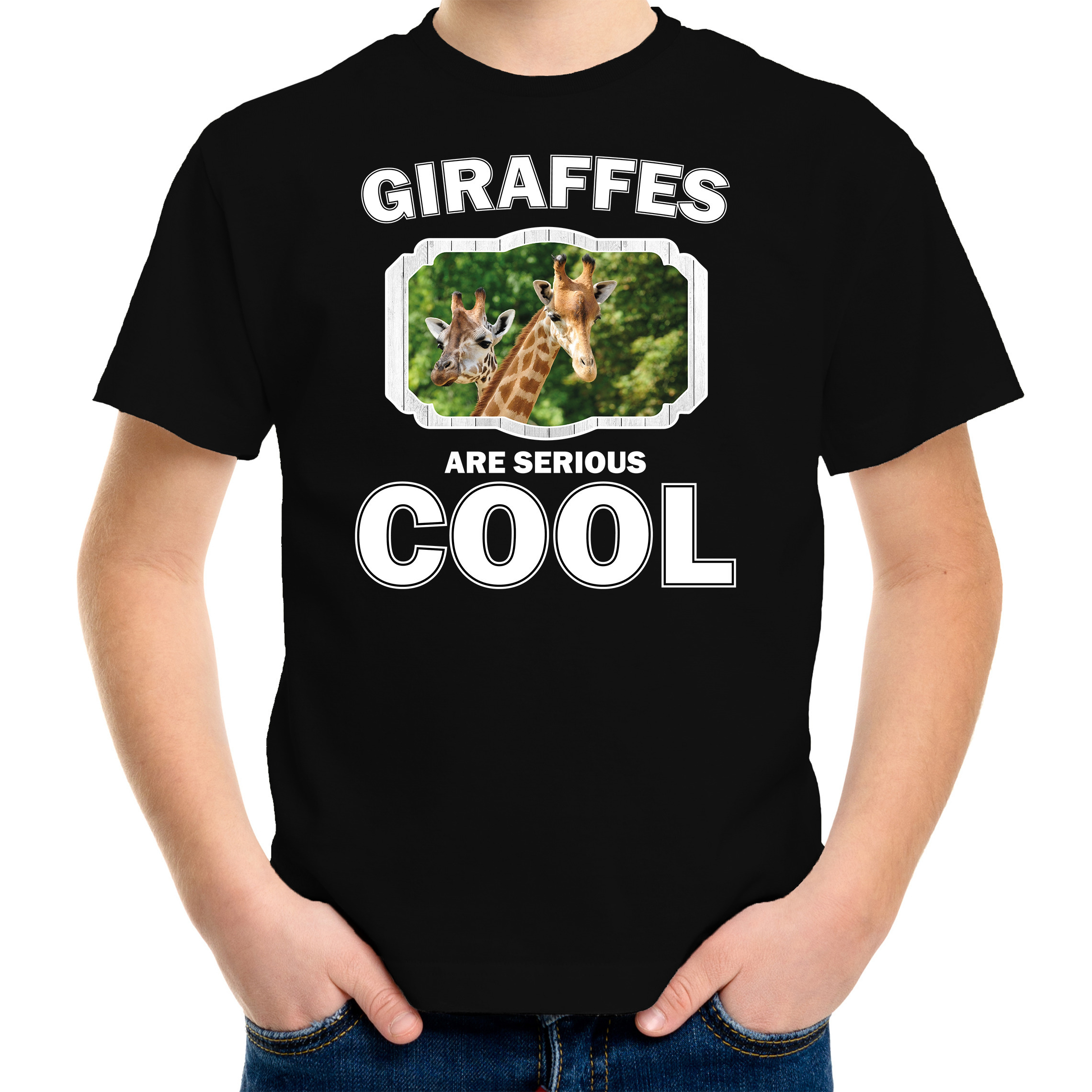 T-shirt giraffes are serious cool zwart kinderen - giraffen/ giraffe shirt