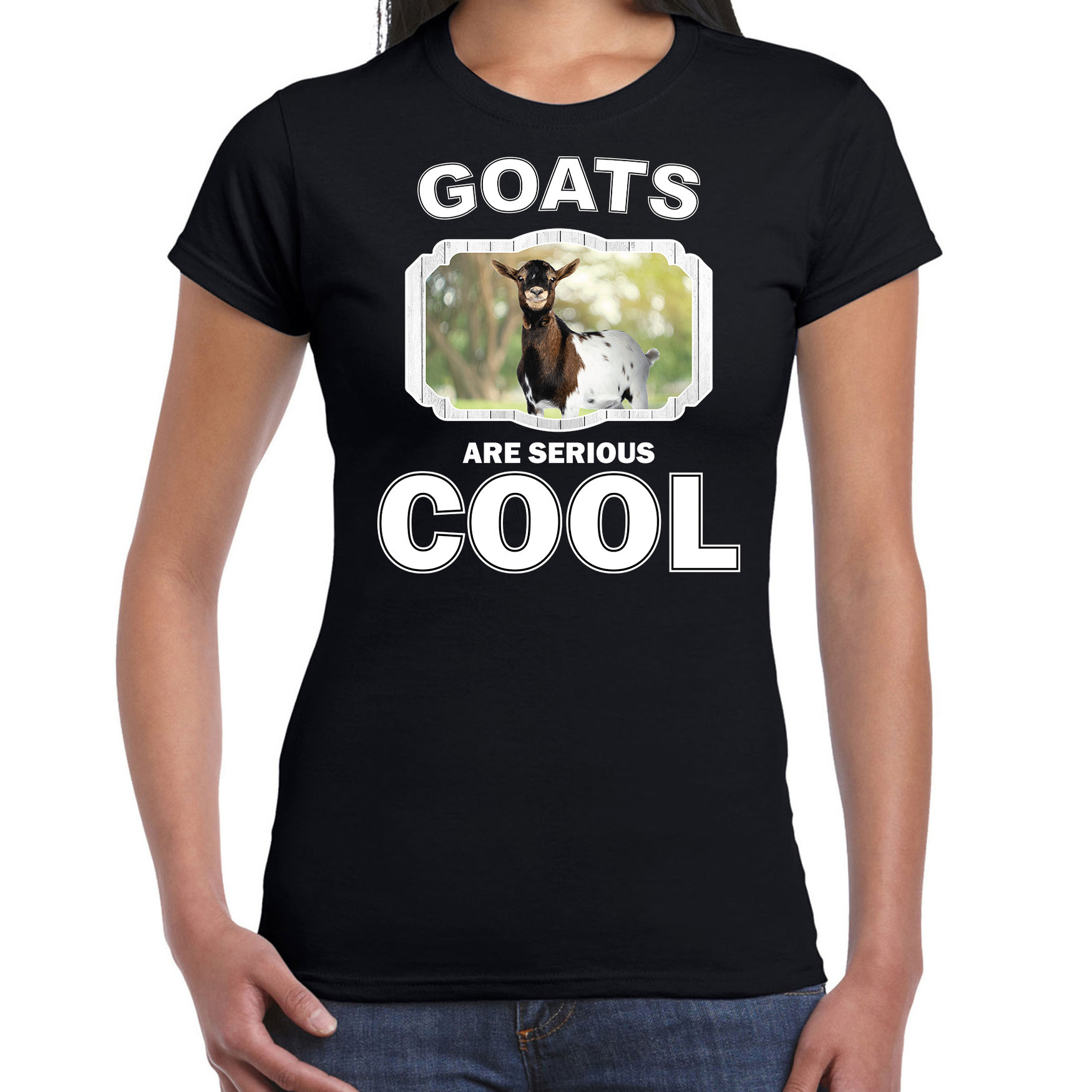 T-shirt goats are serious cool zwart dames - geiten/ gevlekte geit shirt