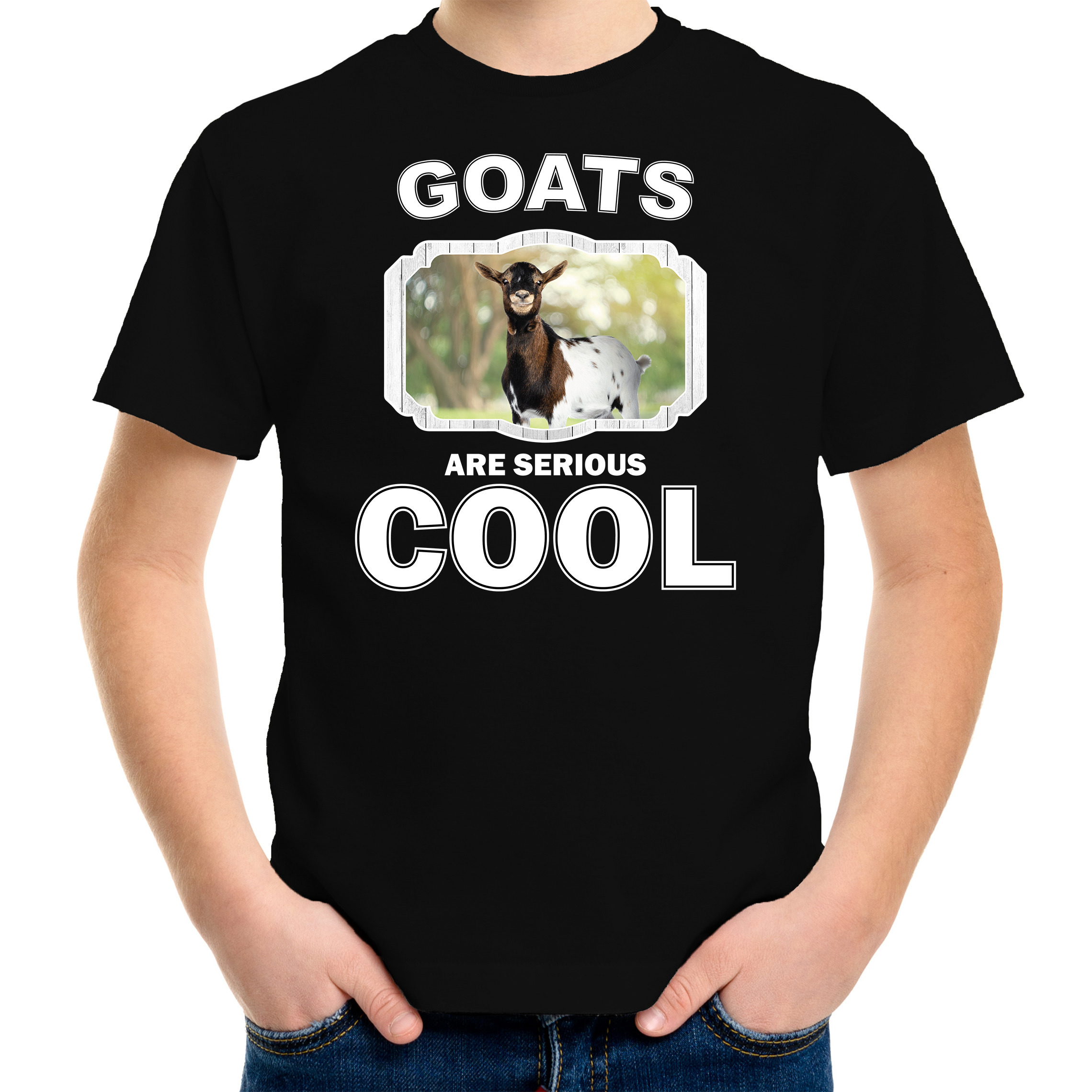 T-shirt goats are serious cool zwart kinderen - geiten/ gevlekte geit shirt