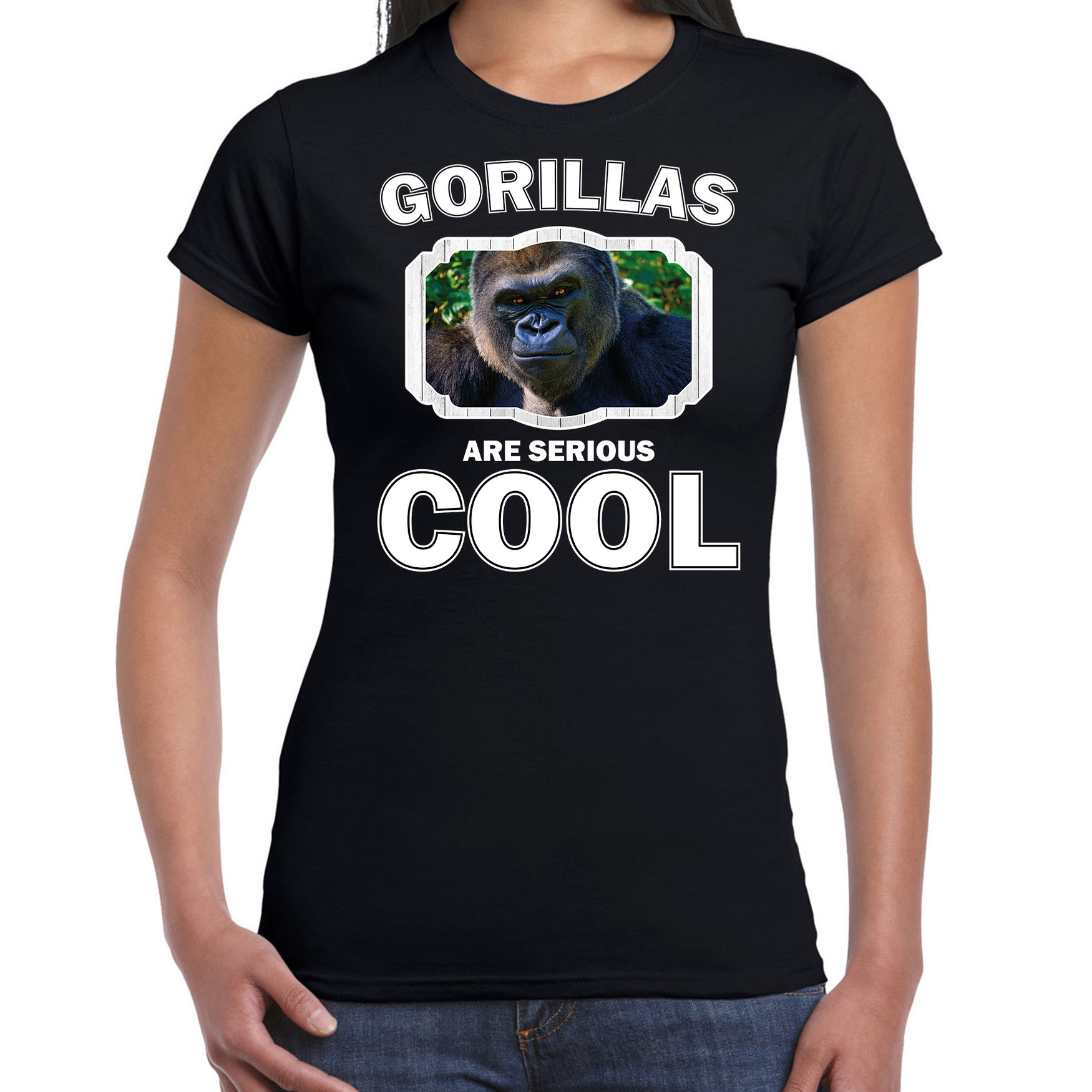 T-shirt gorillas are serious cool zwart dames - gorilla apen/ stoere gorilla shirt