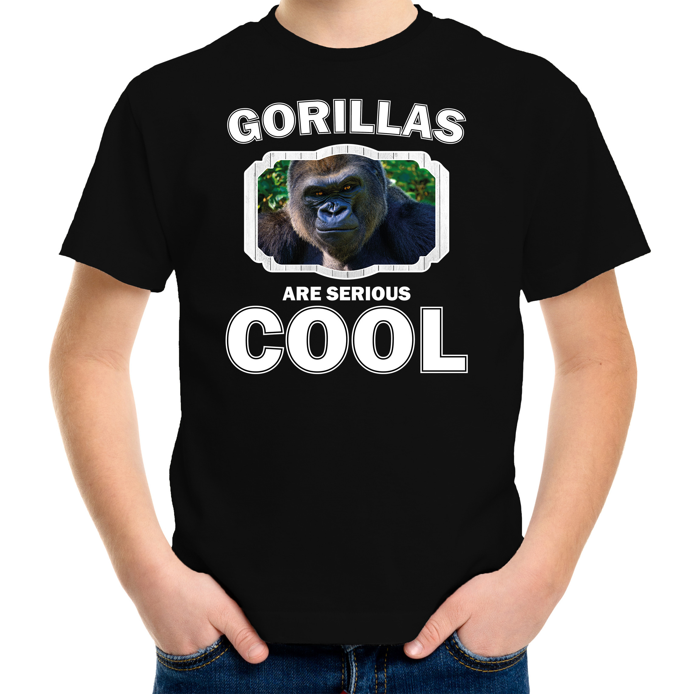 T-shirt gorillas are serious cool zwart kinderen - gorilla apen/ stoere gorilla shirt