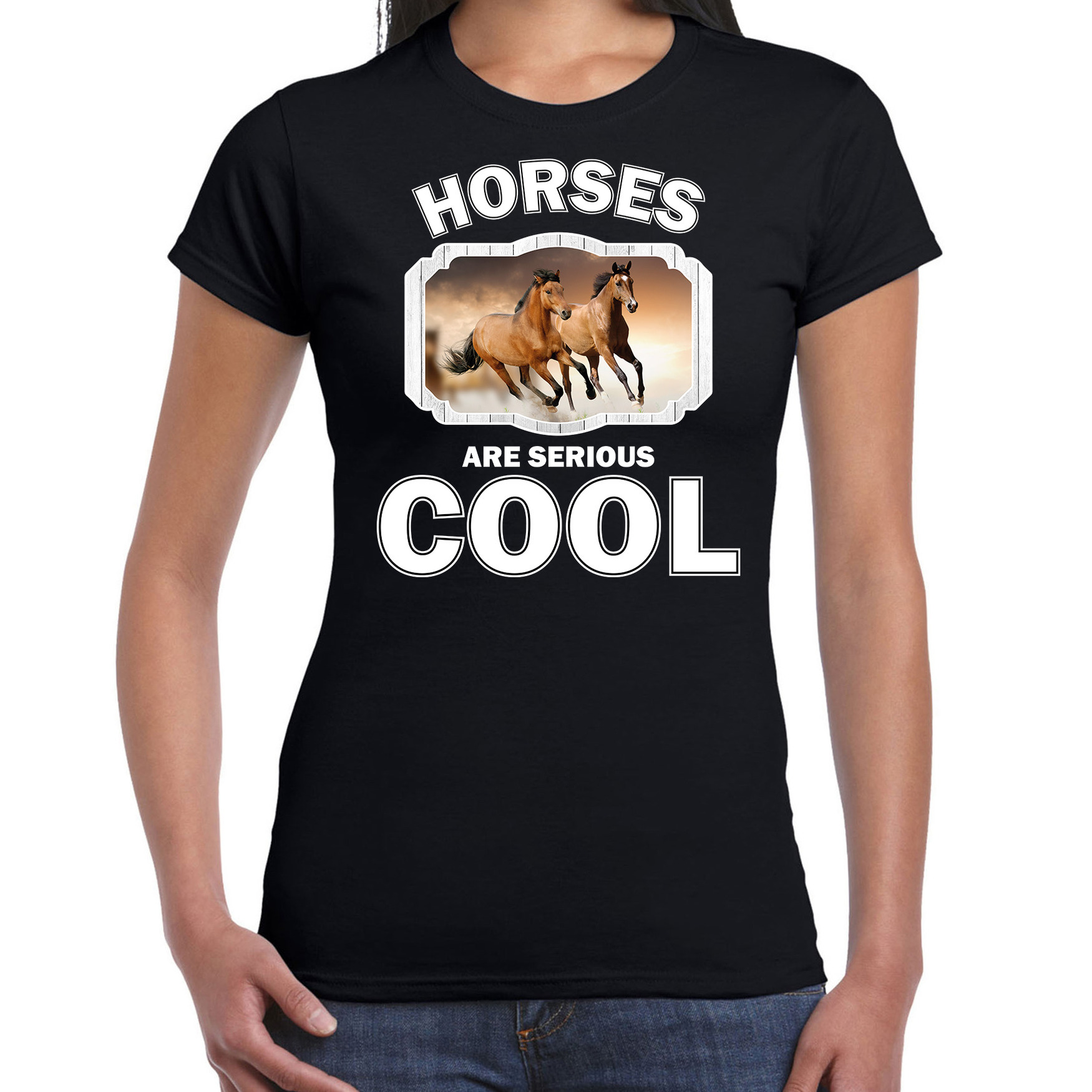 T-shirt horses are serious cool zwart dames - paarden/ bruin paard shirt