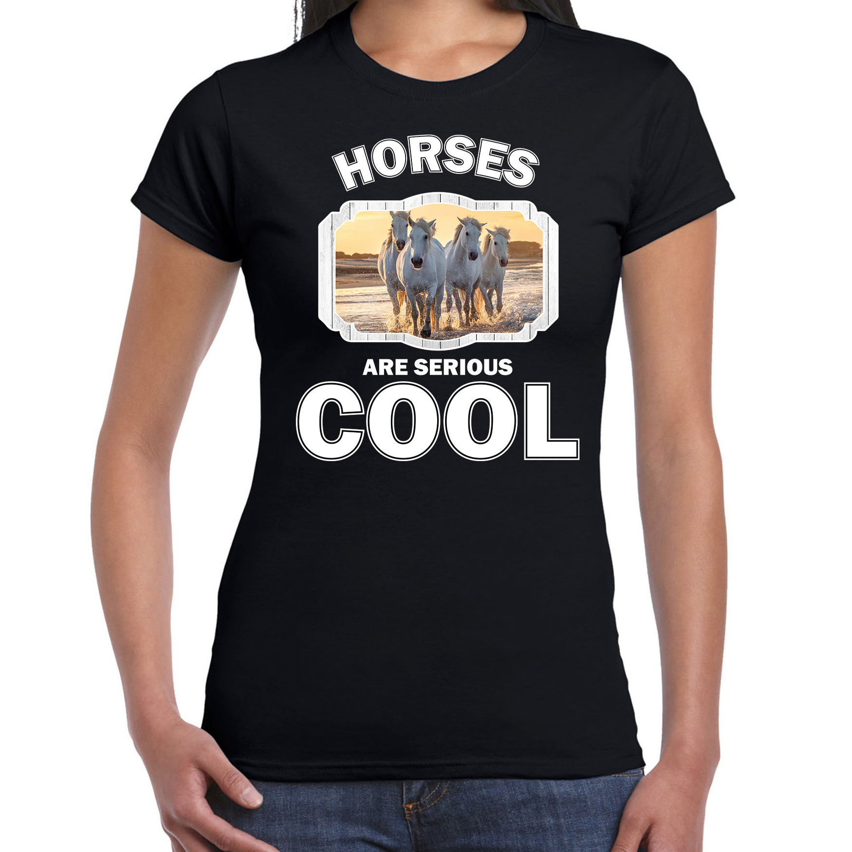 T-shirt horses are serious cool zwart dames - paarden/ wit paard shirt