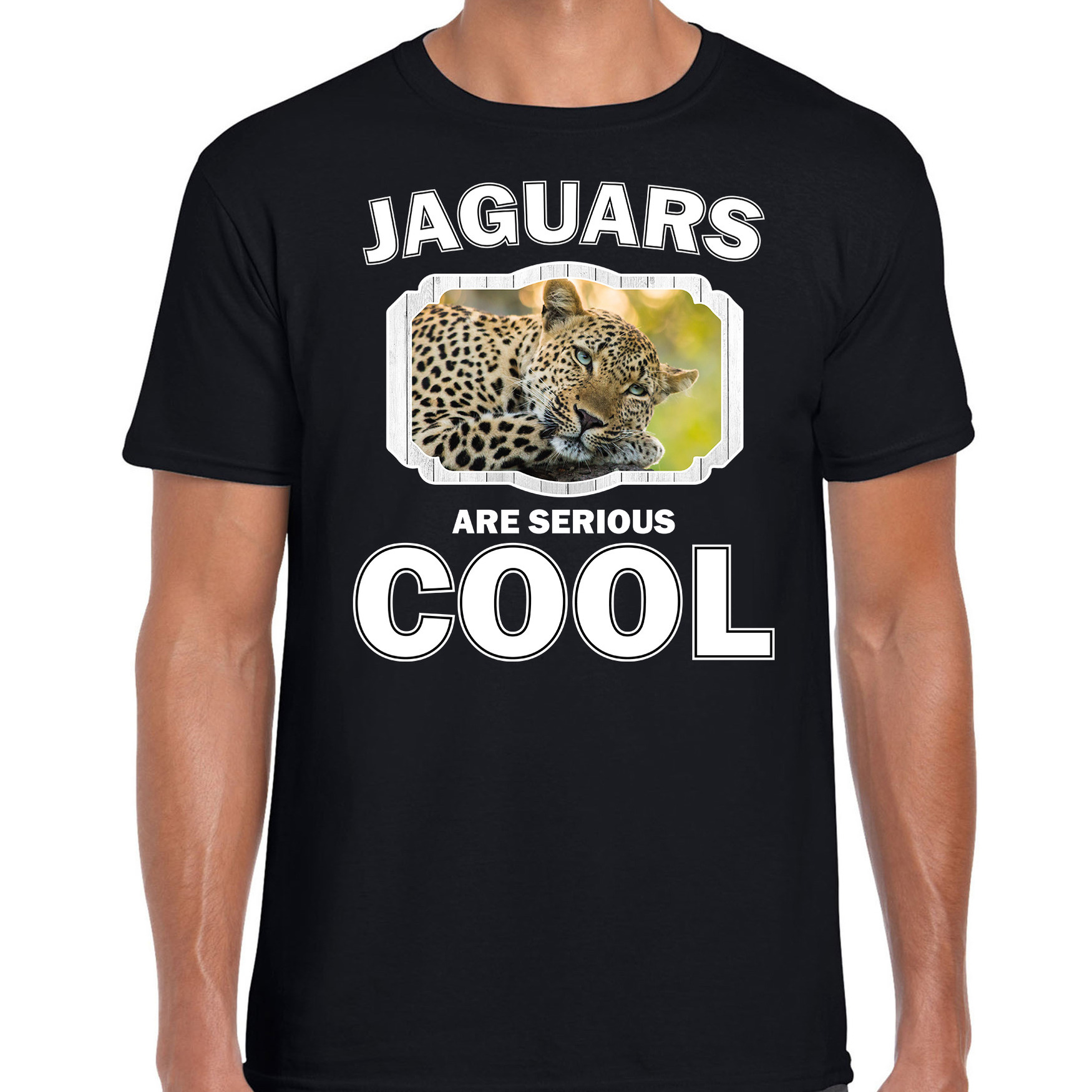 Afbeelding T-shirt jaguars are serious cool zwart heren - jaguars/ luipaarden/ luipaard shirt door Animals Giftshop