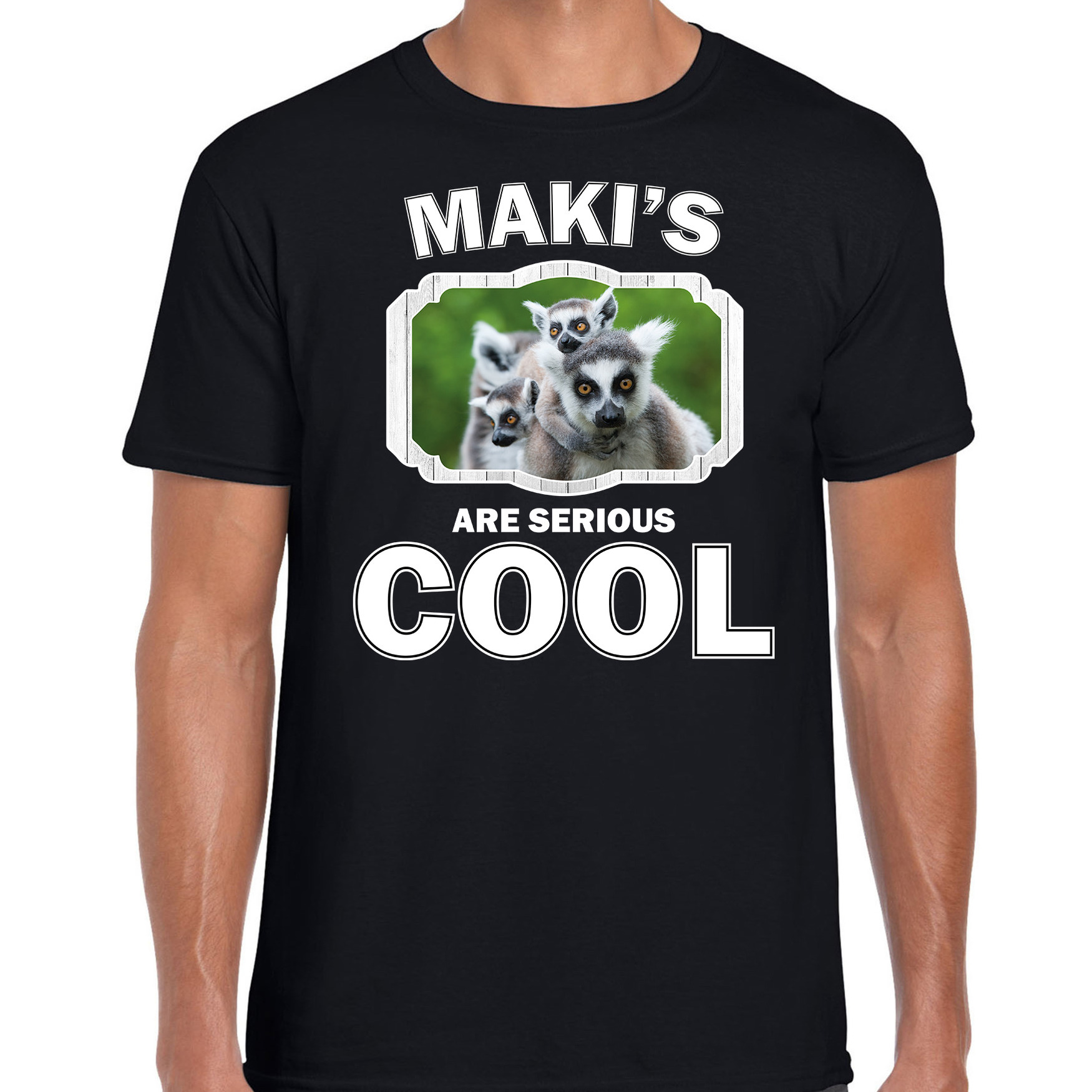 T-shirt makis are serious cool zwart heren - maki apen/ maki shirt