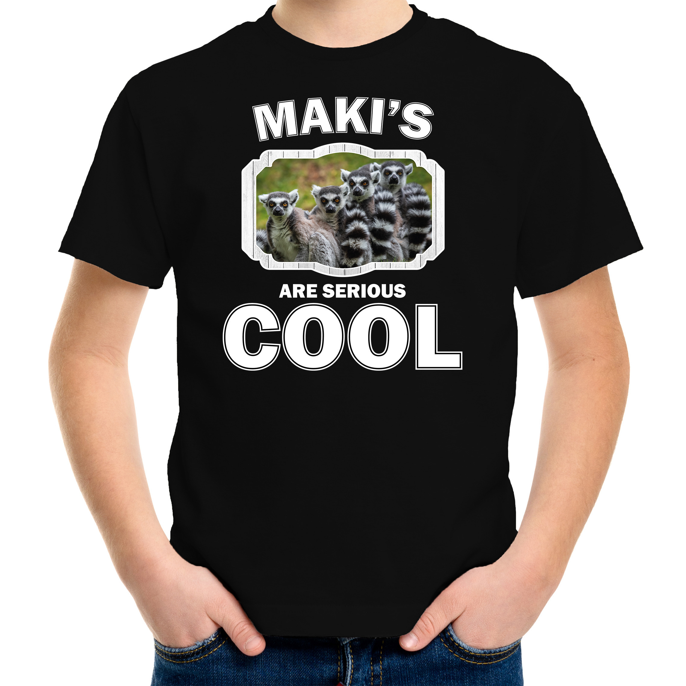 T-shirt makis are serious cool zwart kinderen - maki apen/ maki familie shirt