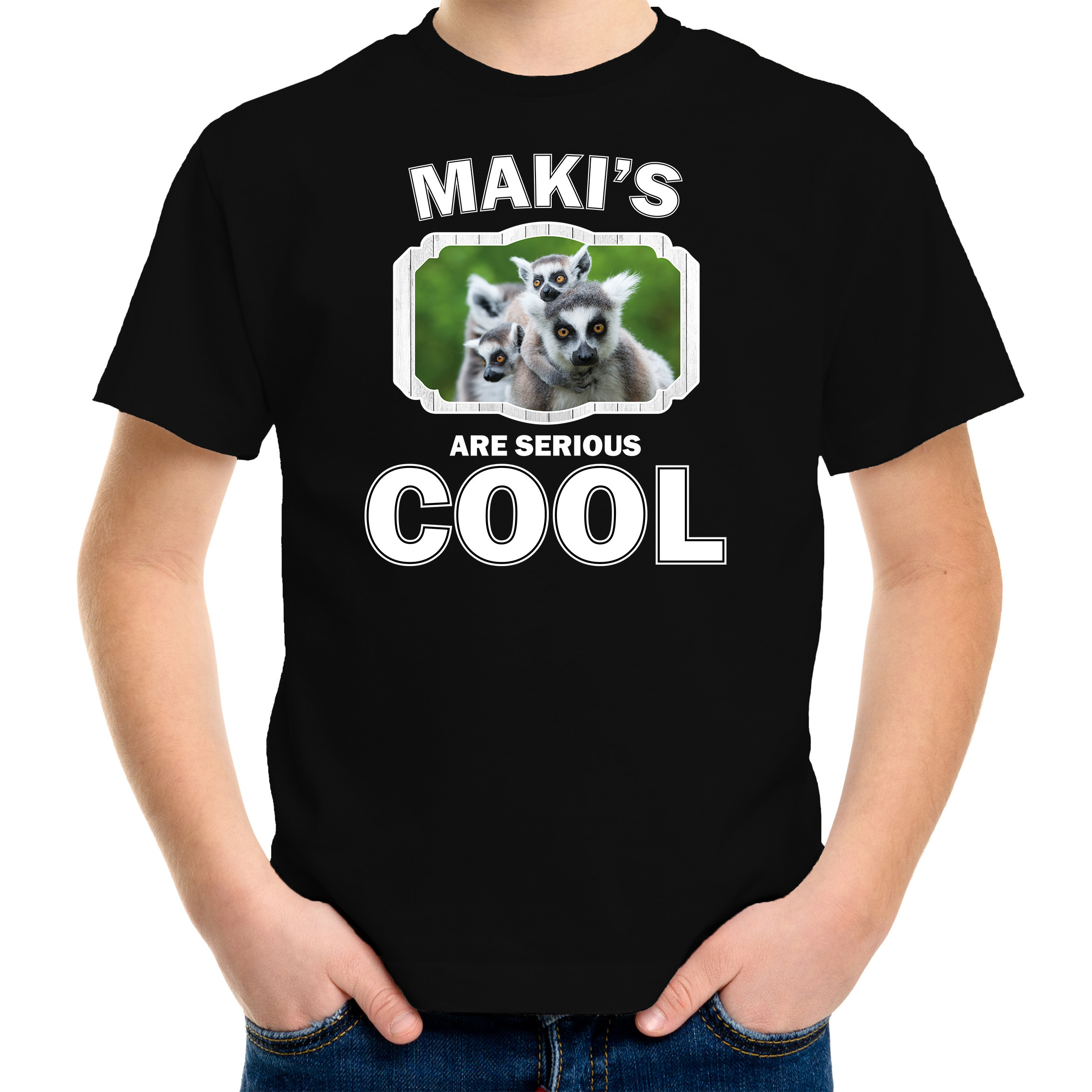 T-shirt makis are serious cool zwart kinderen - maki apen/ maki shirt