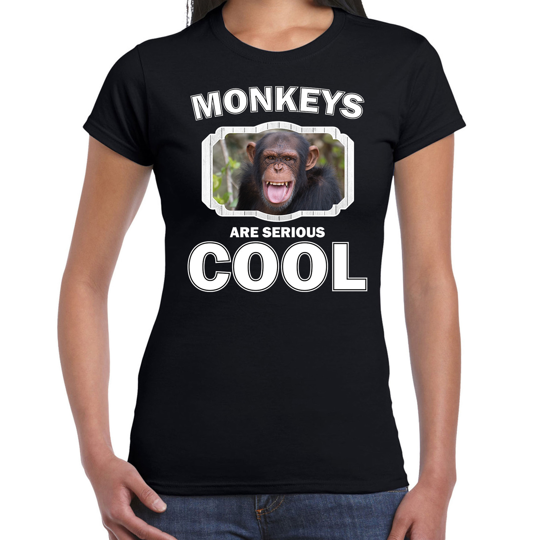 T-shirt monkeys are serious cool zwart dames - apen/ chimpansee shirt