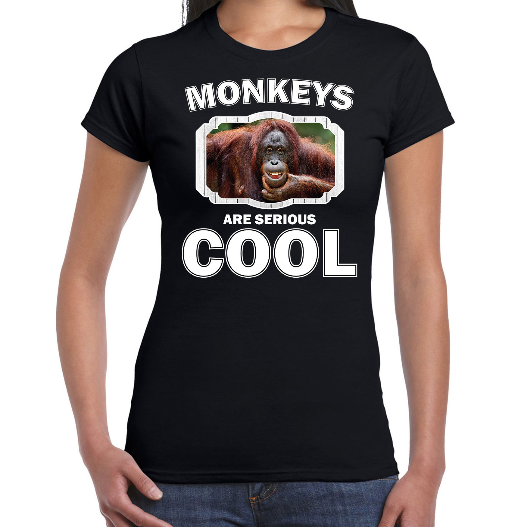 T-shirt monkeys are serious cool zwart dames - apen/ gekke orangoetan shirt