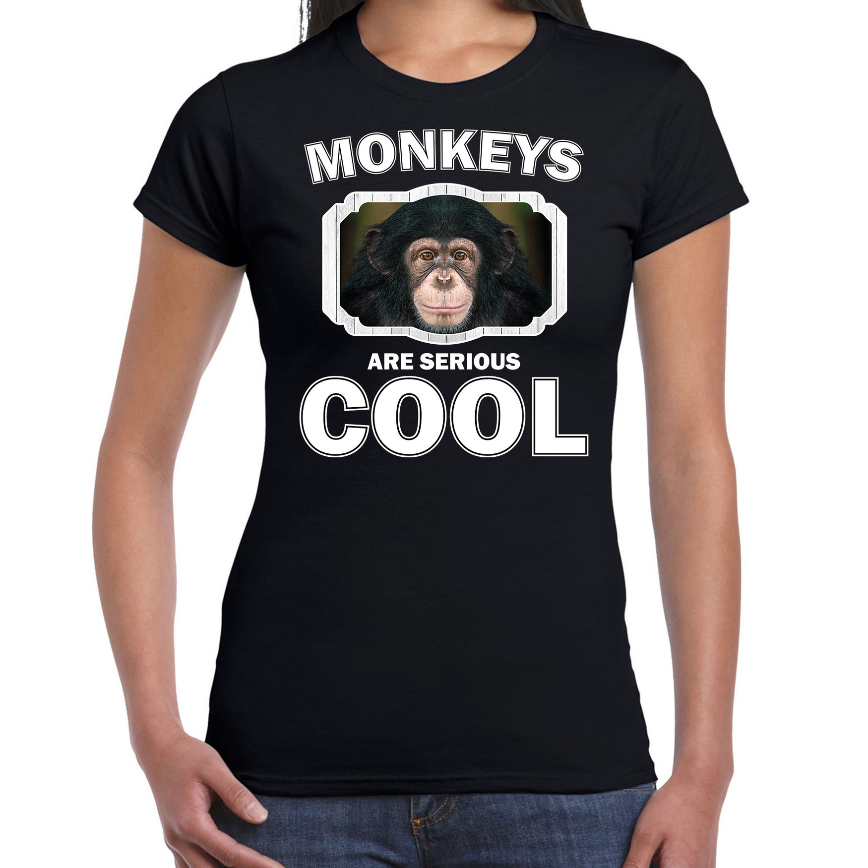 T-shirt monkeys are serious cool zwart dames - apen/ leuke chimpansee shirt