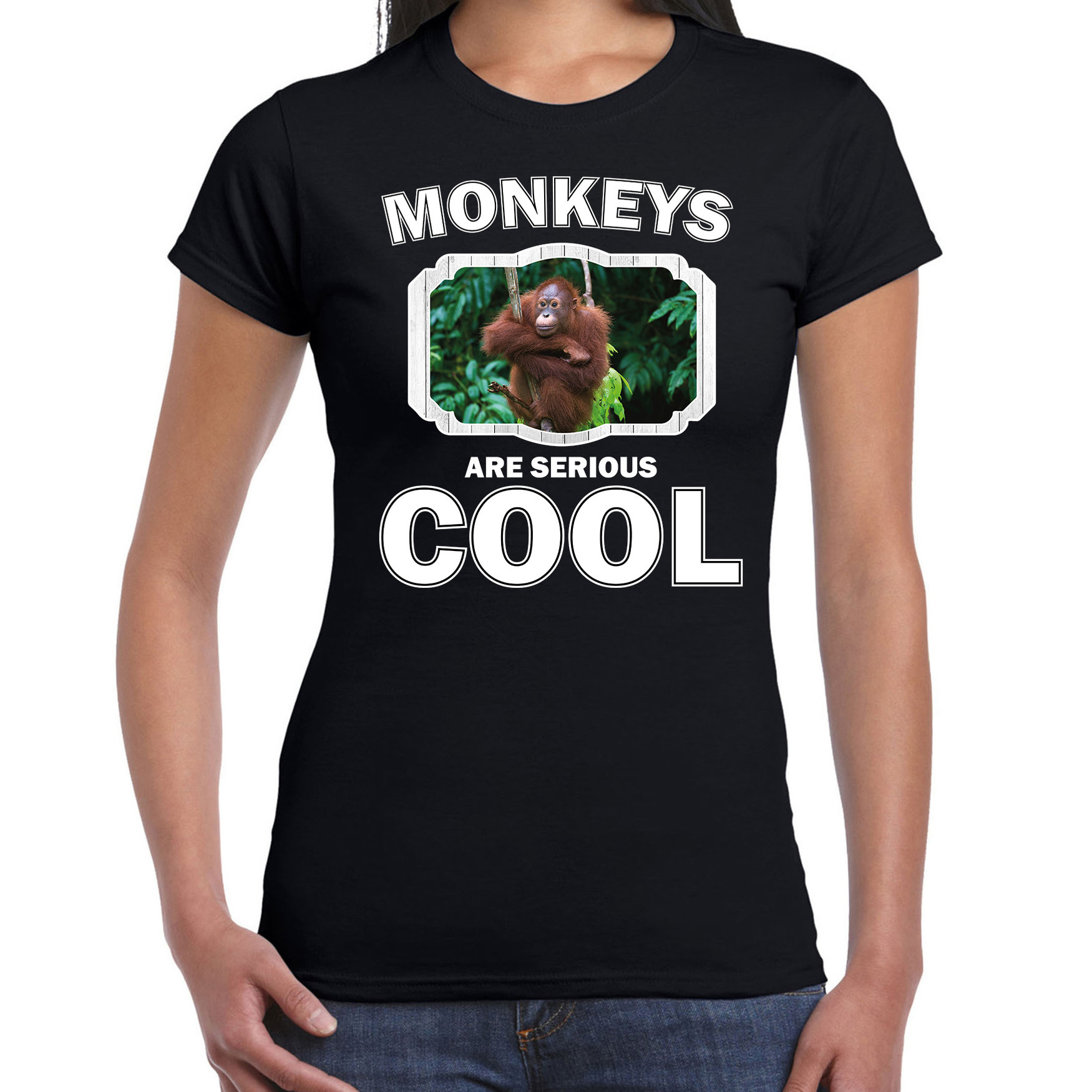 T-shirt monkeys are serious cool zwart dames - Apen/ orangoetan shirt