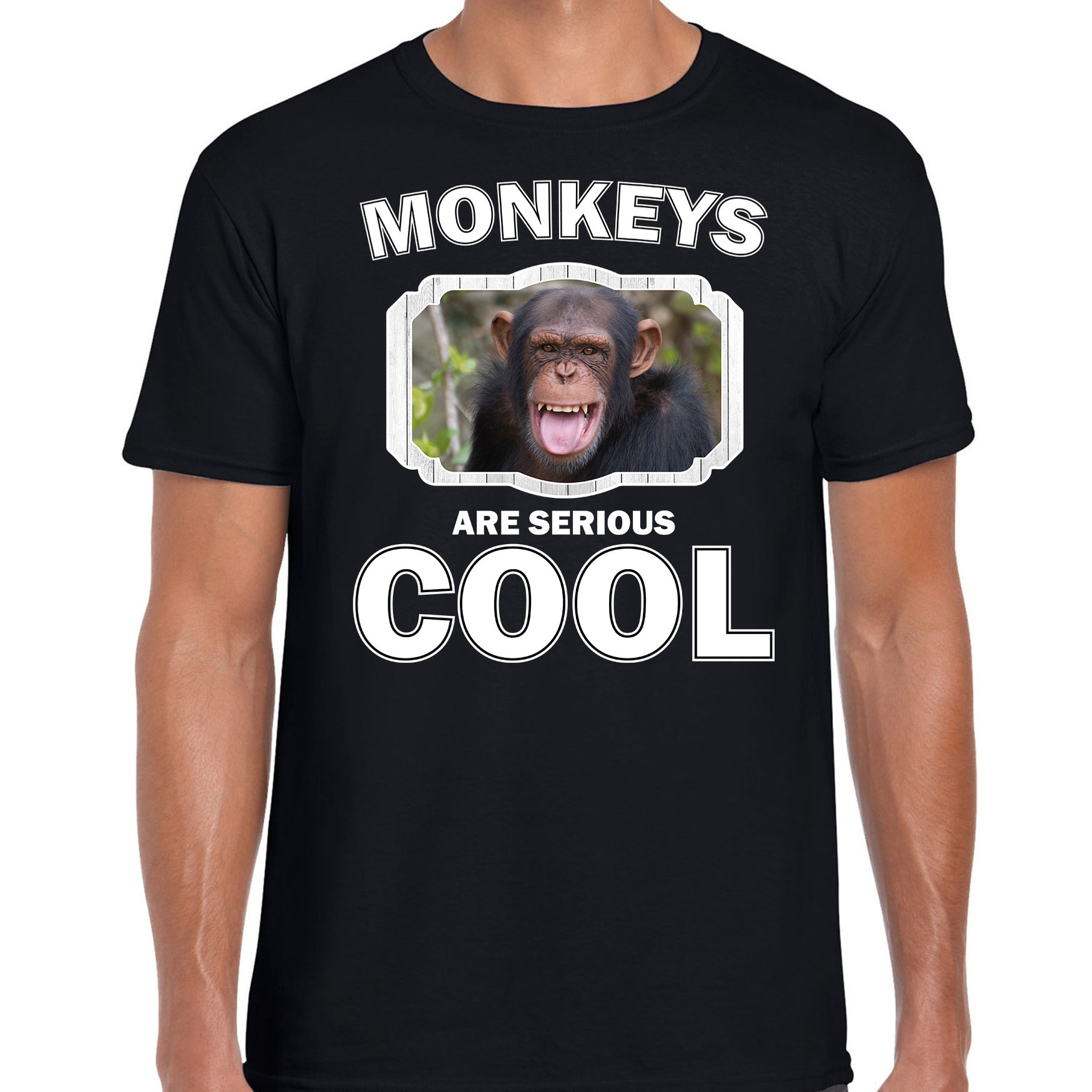 T-shirt monkeys are serious cool zwart heren - apen/ chimpansee shirt