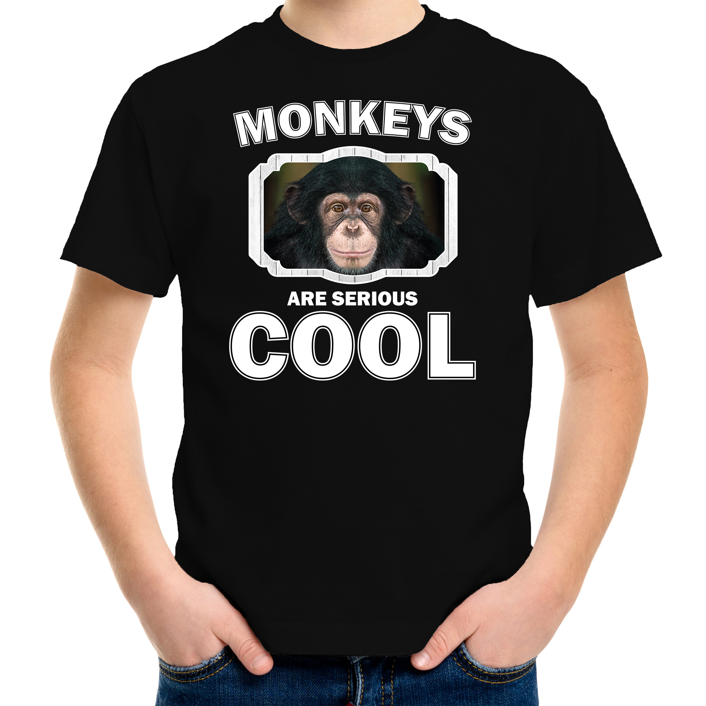 T-shirt monkeys are serious cool zwart kinderen - apen/ leuke chimpansee shirt