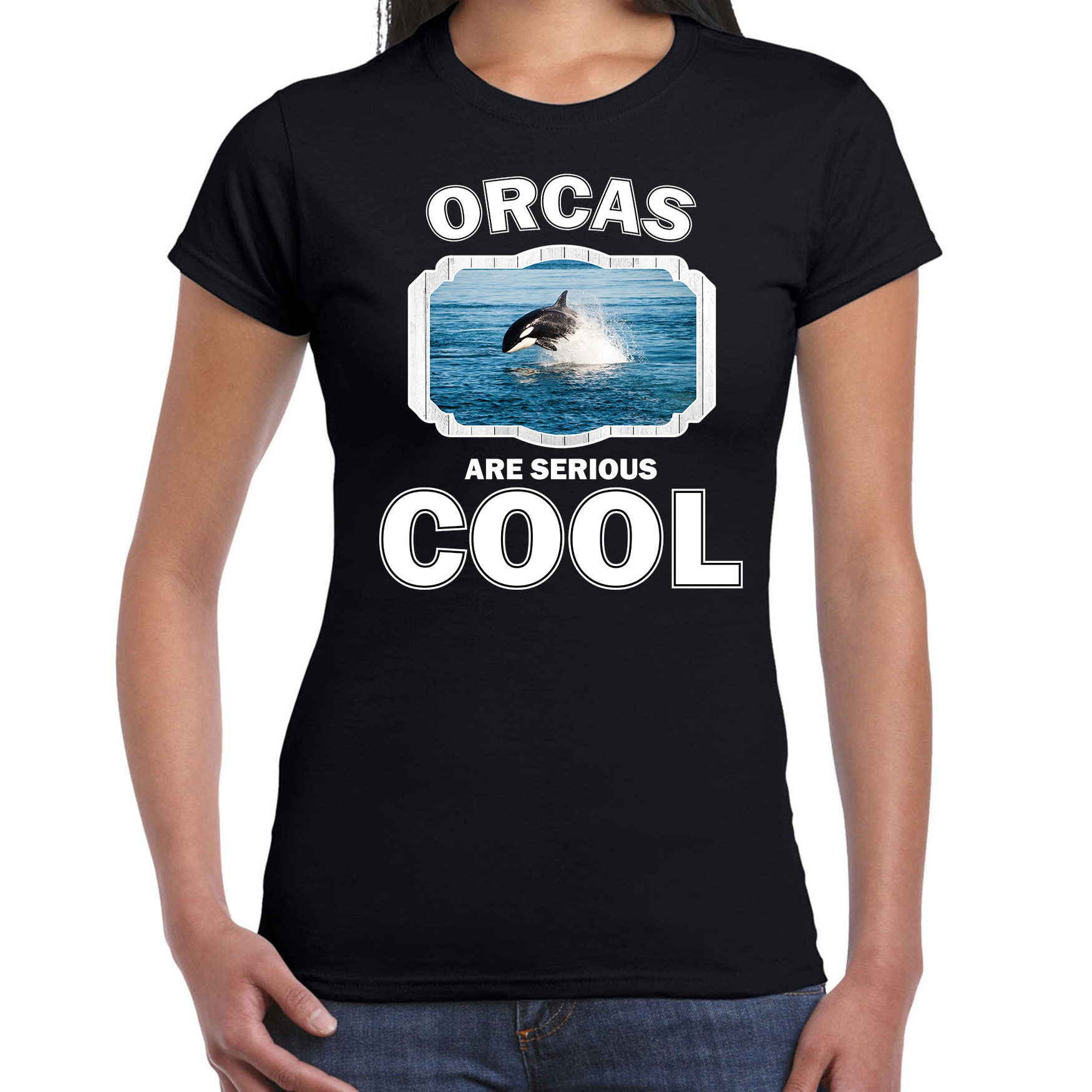 Afbeelding T-shirt orcas are serious cool zwart dames - orka vissen/ orka shirt door Animals Giftshop