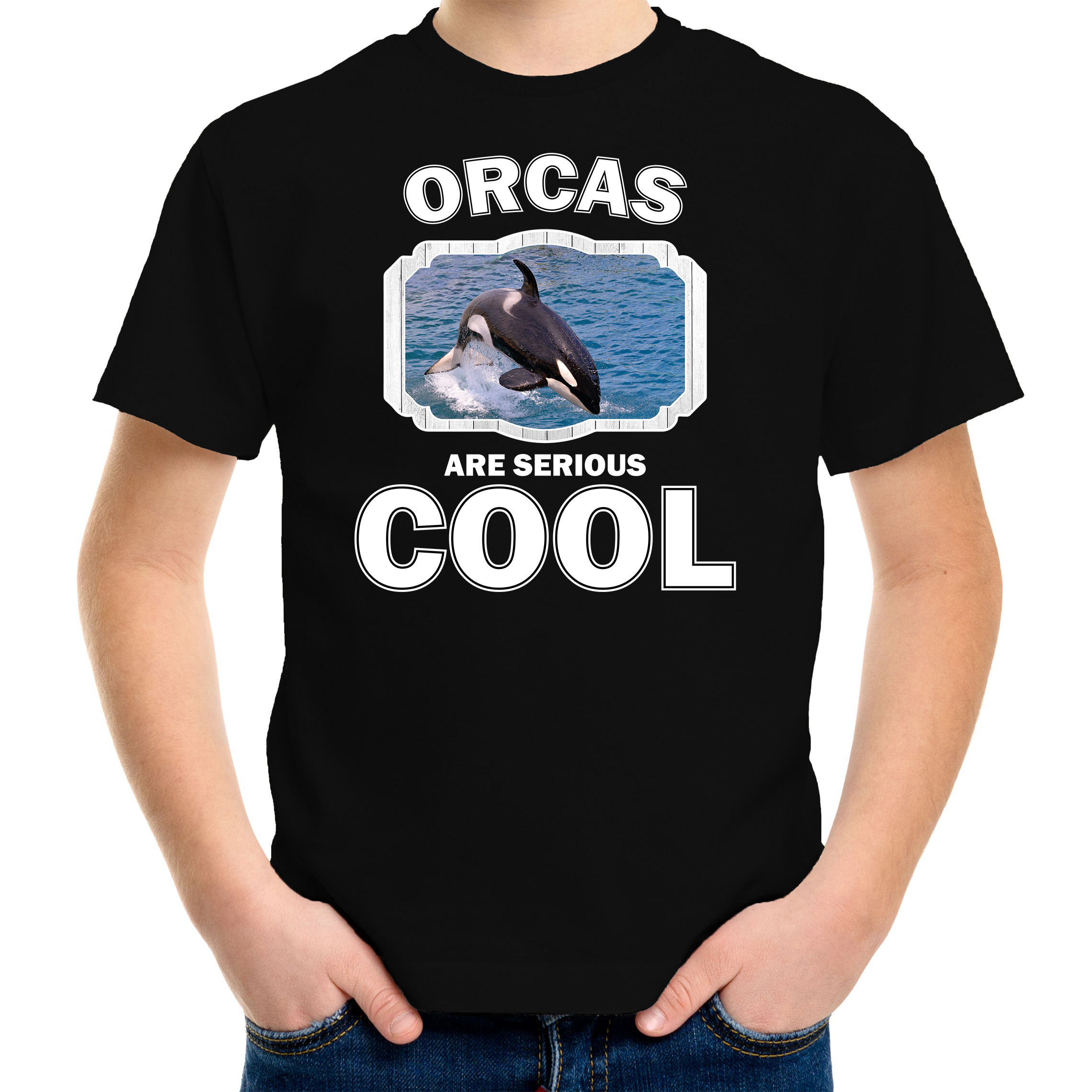 T-shirt orcas are serious cool zwart kinderen - orka walvissen/ grote orka shirt