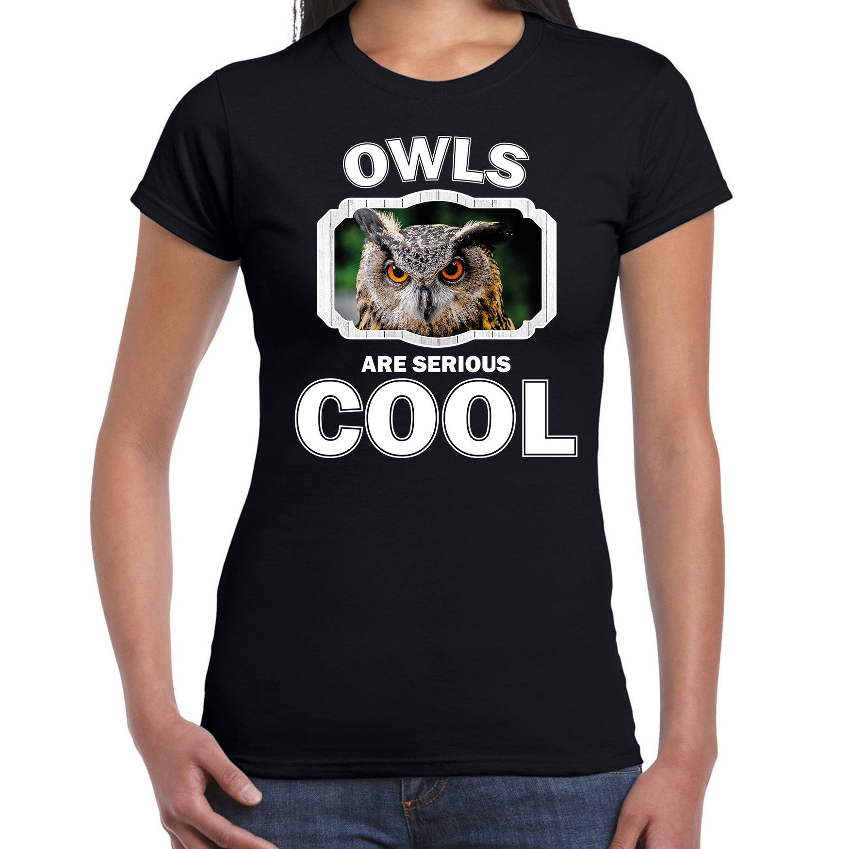 T shirt owls are serious cool zwart dames uilen uil shirt