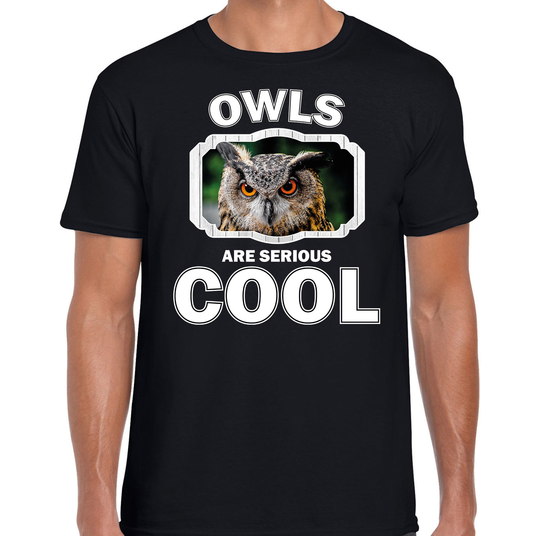T-shirt owls are serious cool zwart heren - uilen/ uil shirt