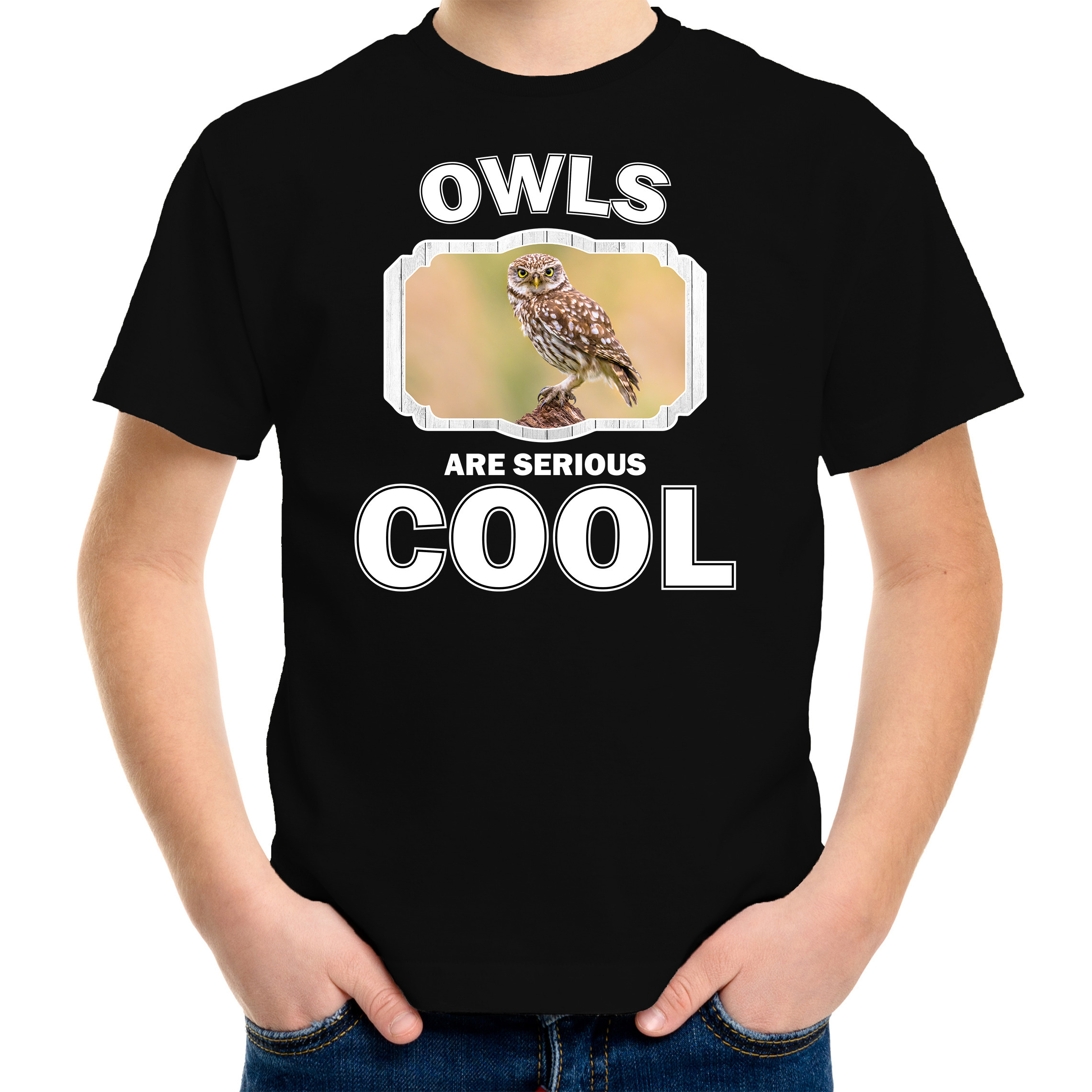 T-shirt owls are serious cool zwart kinderen - uilen/ steenuil shirt