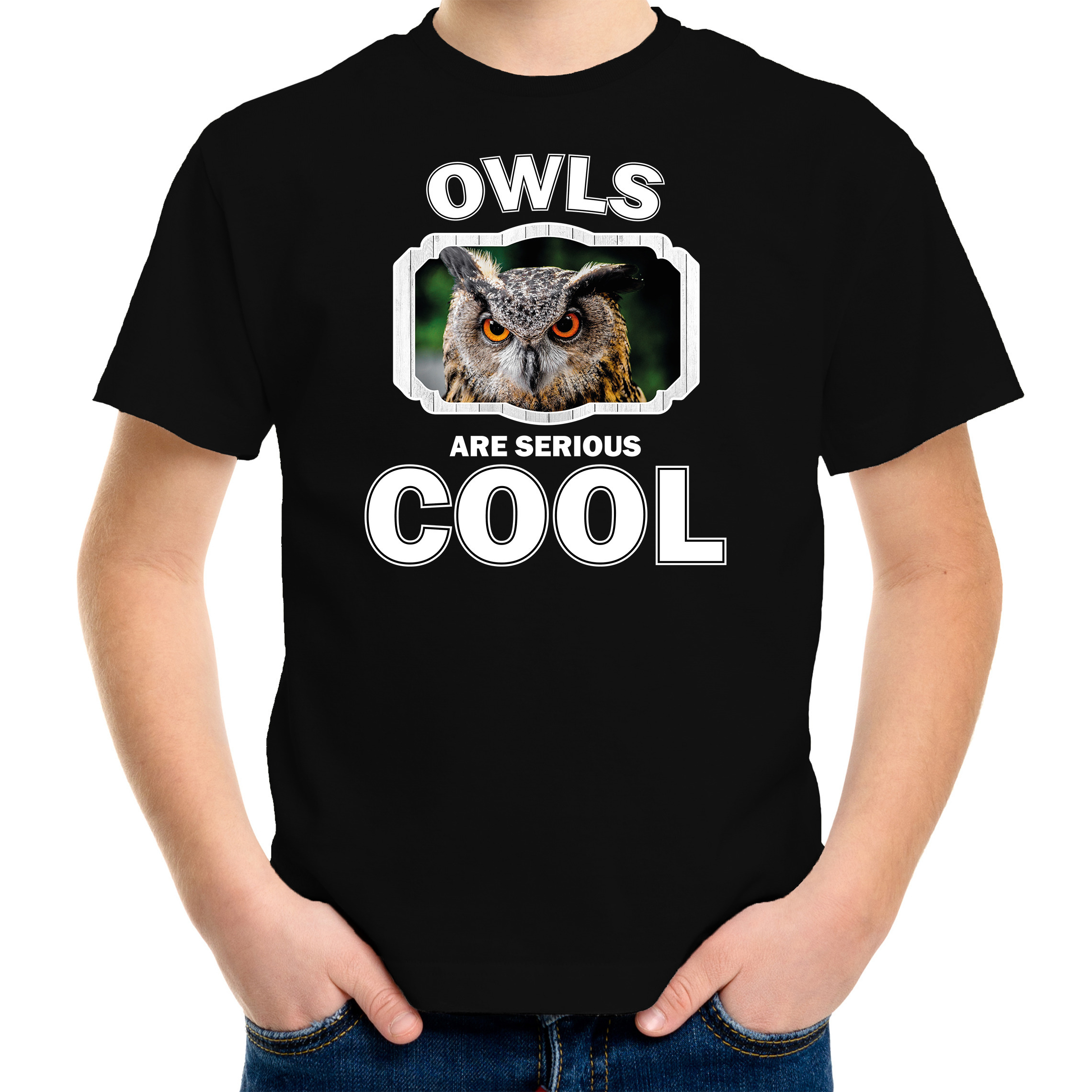 T-shirt owls are serious cool zwart kinderen - uilen/ uil shirt