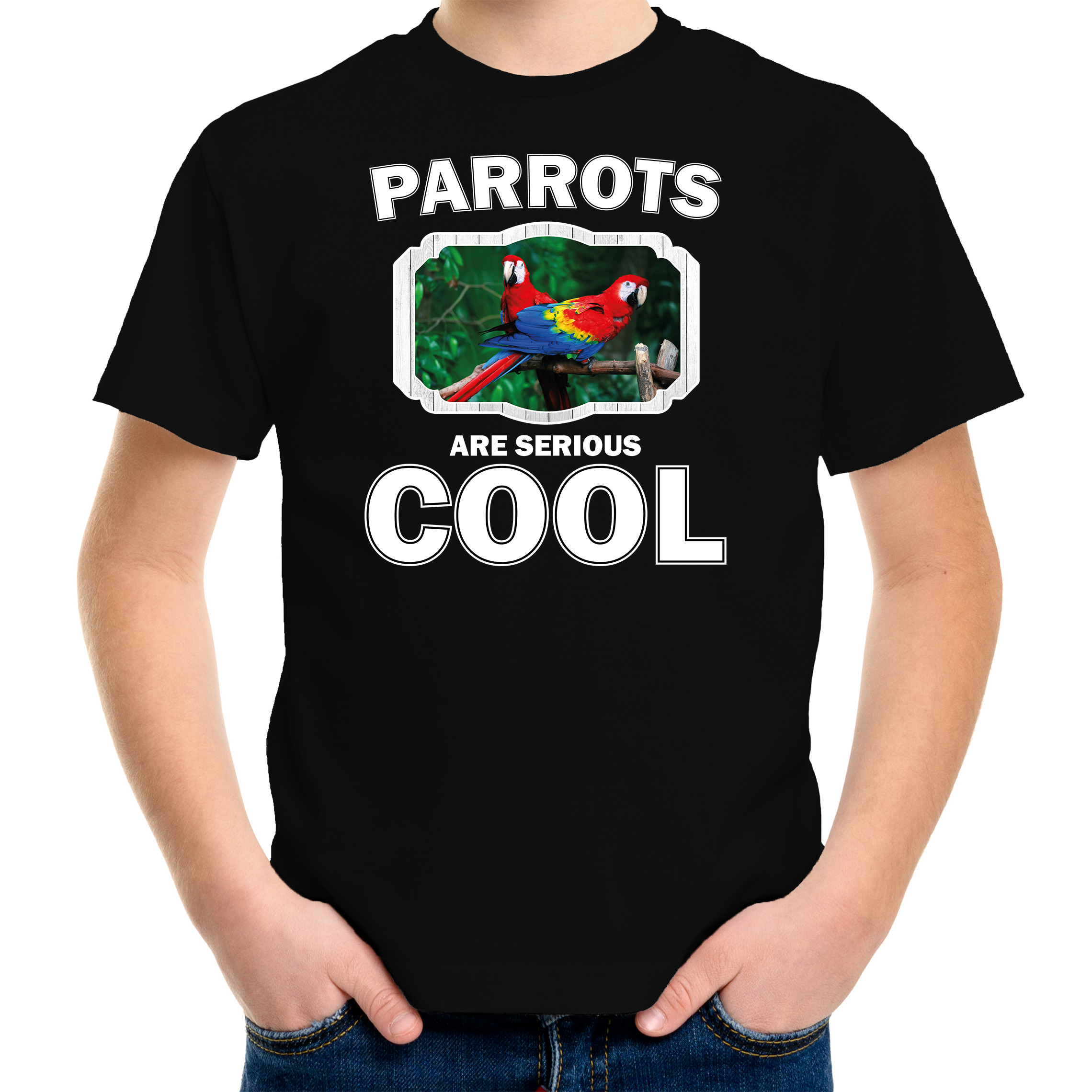 T-shirt parrots are serious cool zwart kinderen - papegaaien/ papegaai shirt