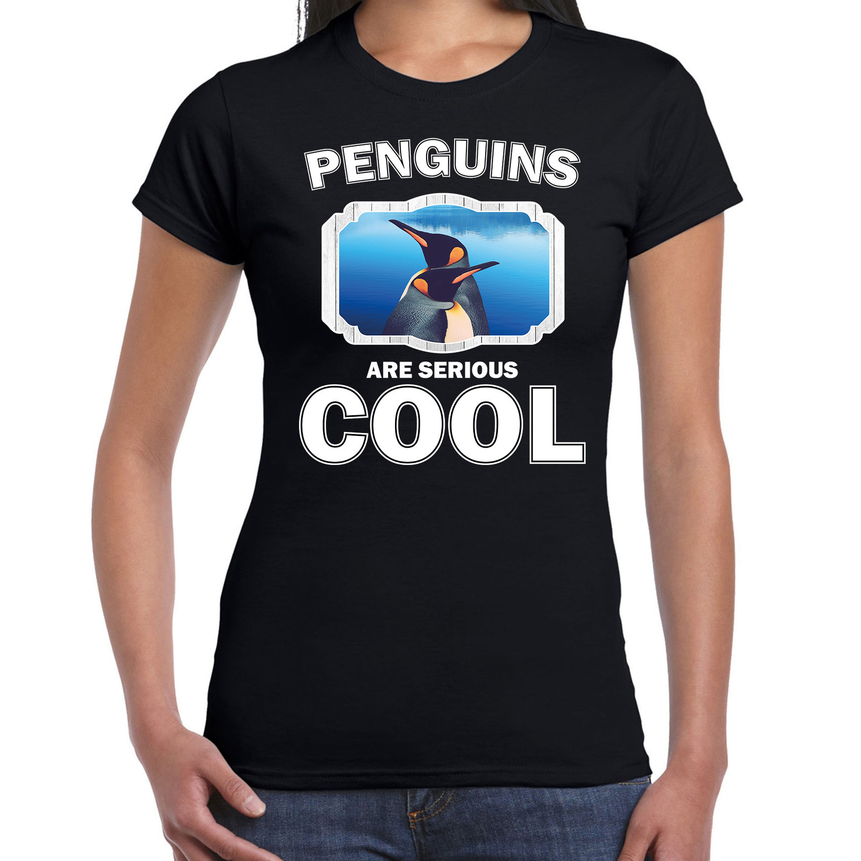 T-shirt penguins are serious cool zwart dames - pinguins/ pinguin shirt