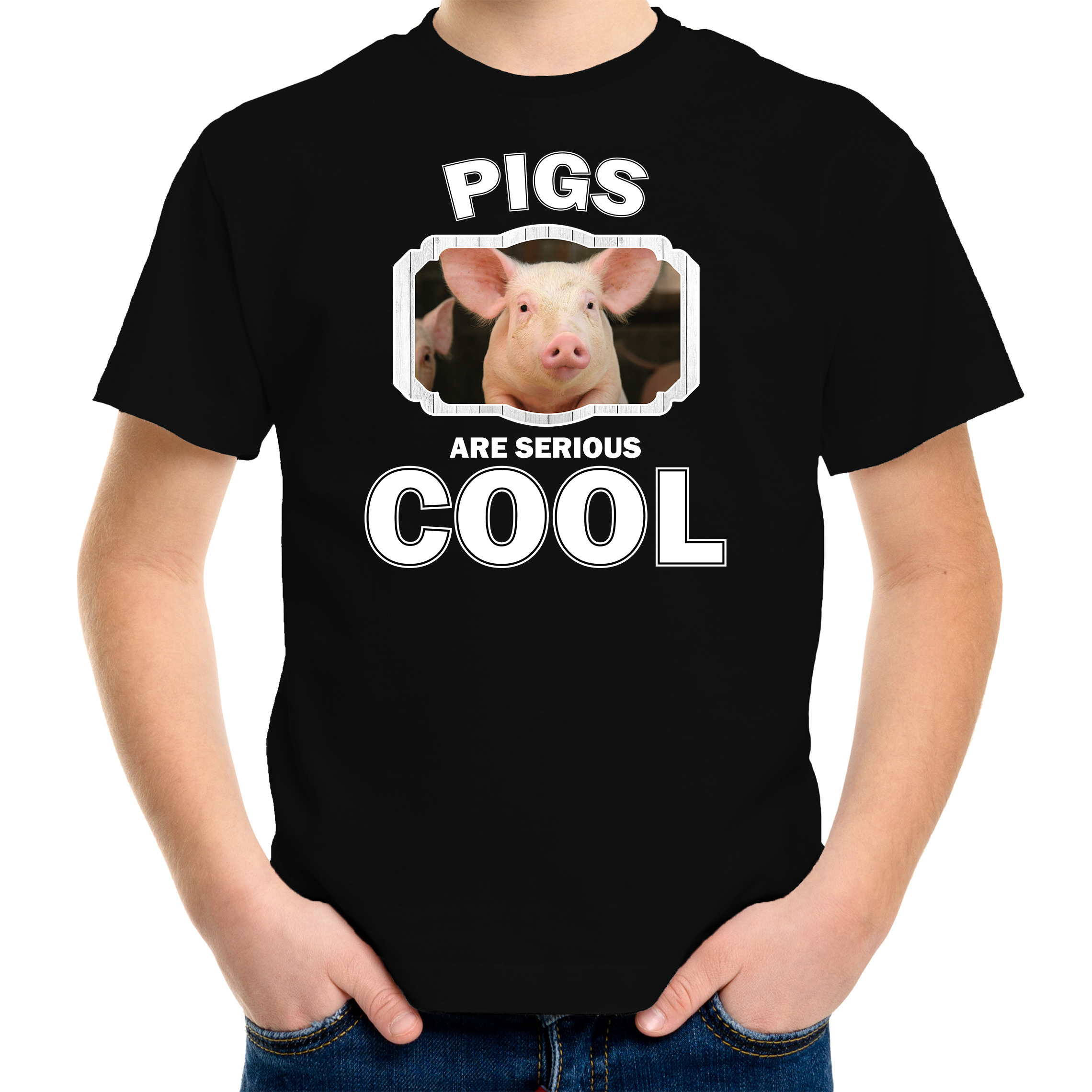T-shirt pigs are serious cool zwart kinderen - varkens/ varken shirt