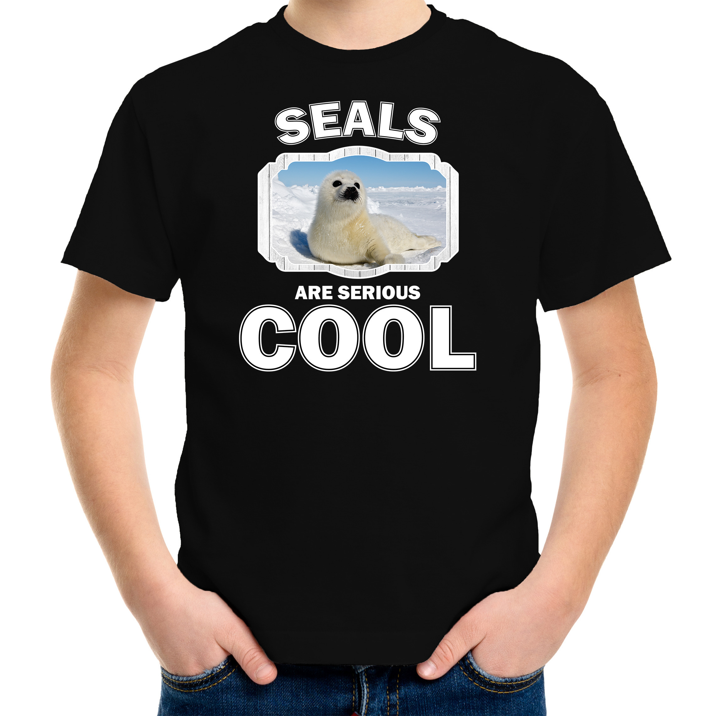 T-shirt seals are serious cool zwart kinderen - zeehonden/ witte zeehond shirt