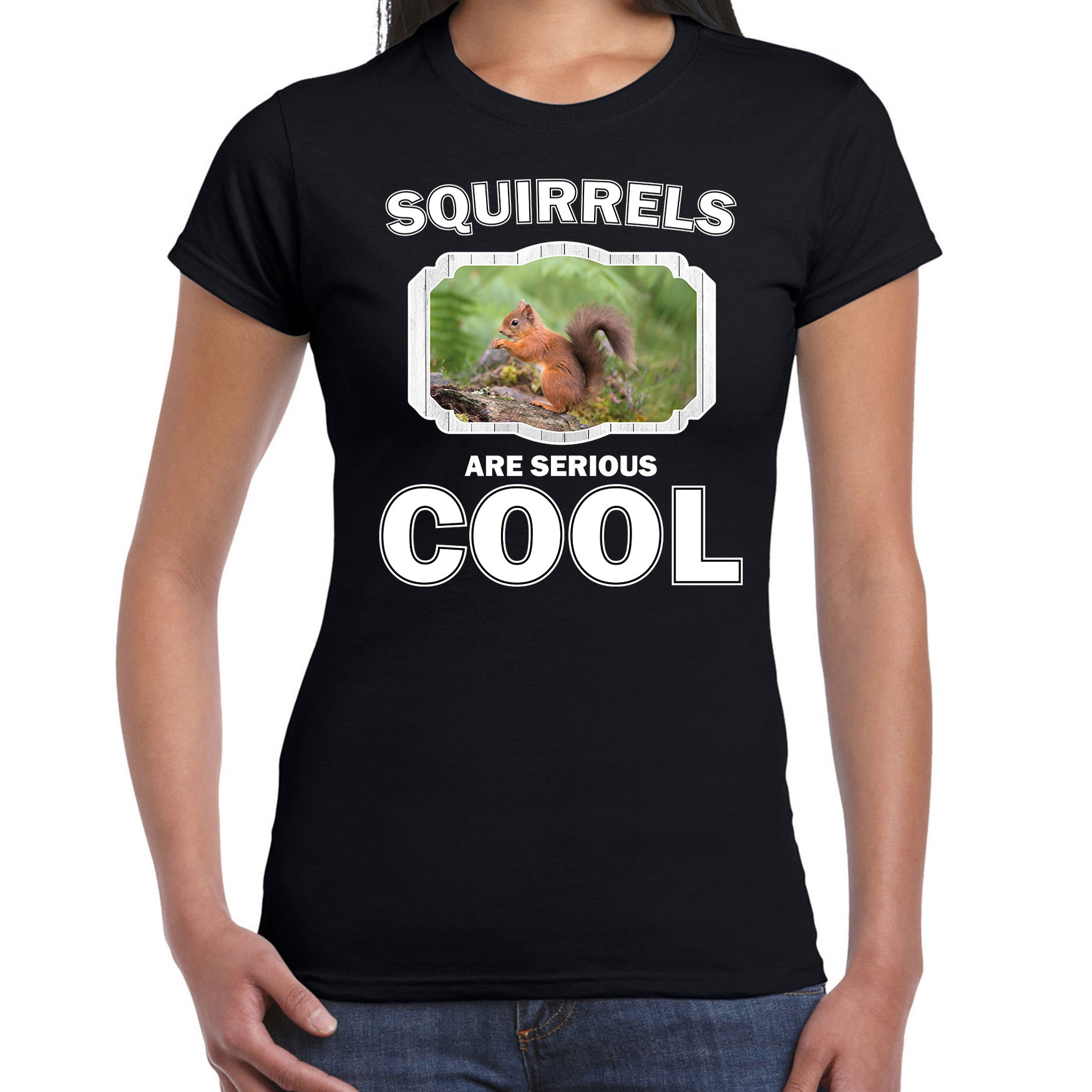 T-shirt squirrels are serious cool zwart dames - eekhoorntjes/ eekhoorntje shirt