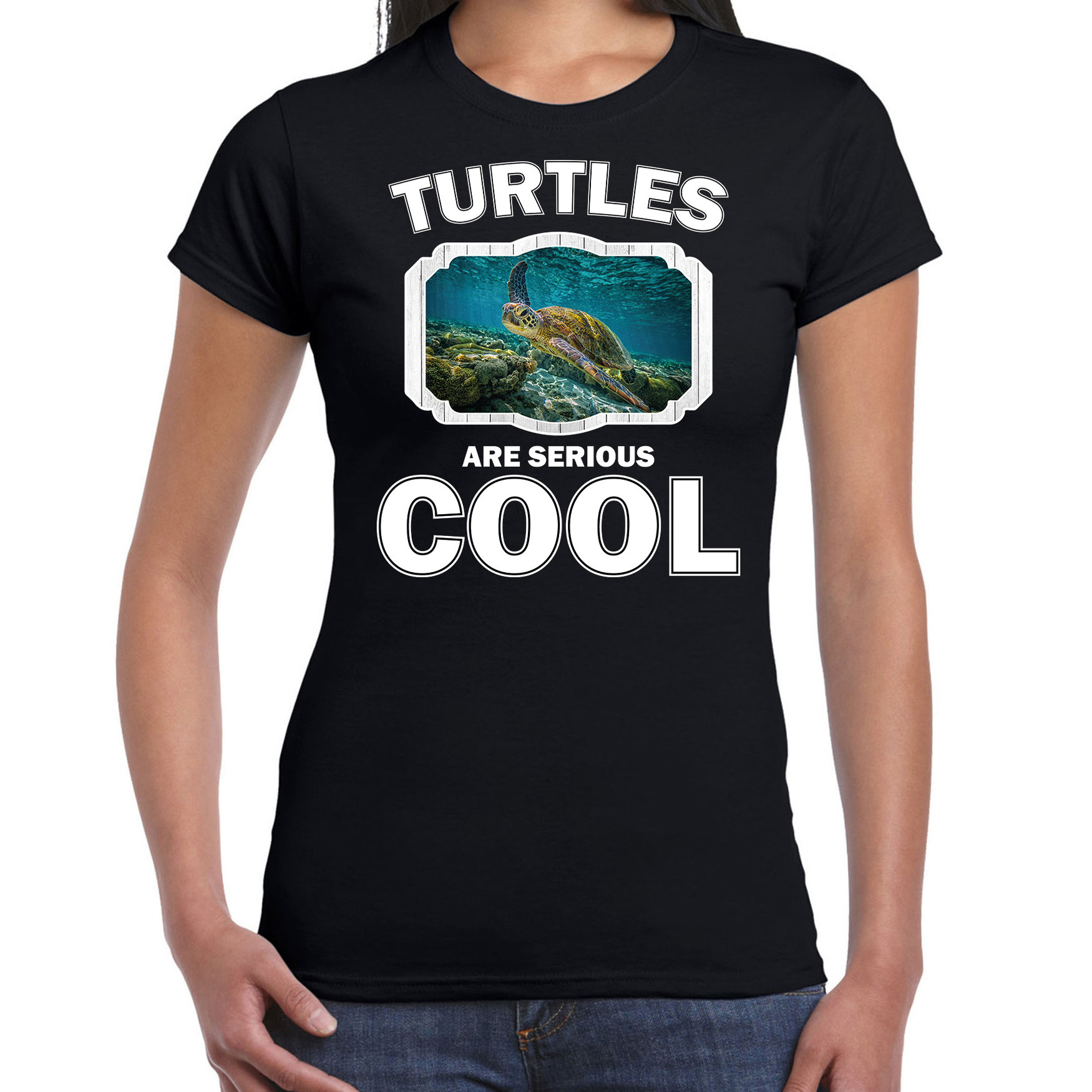 T-shirt turtles are serious cool zwart dames - schildpadden/ zee schildpad shirt