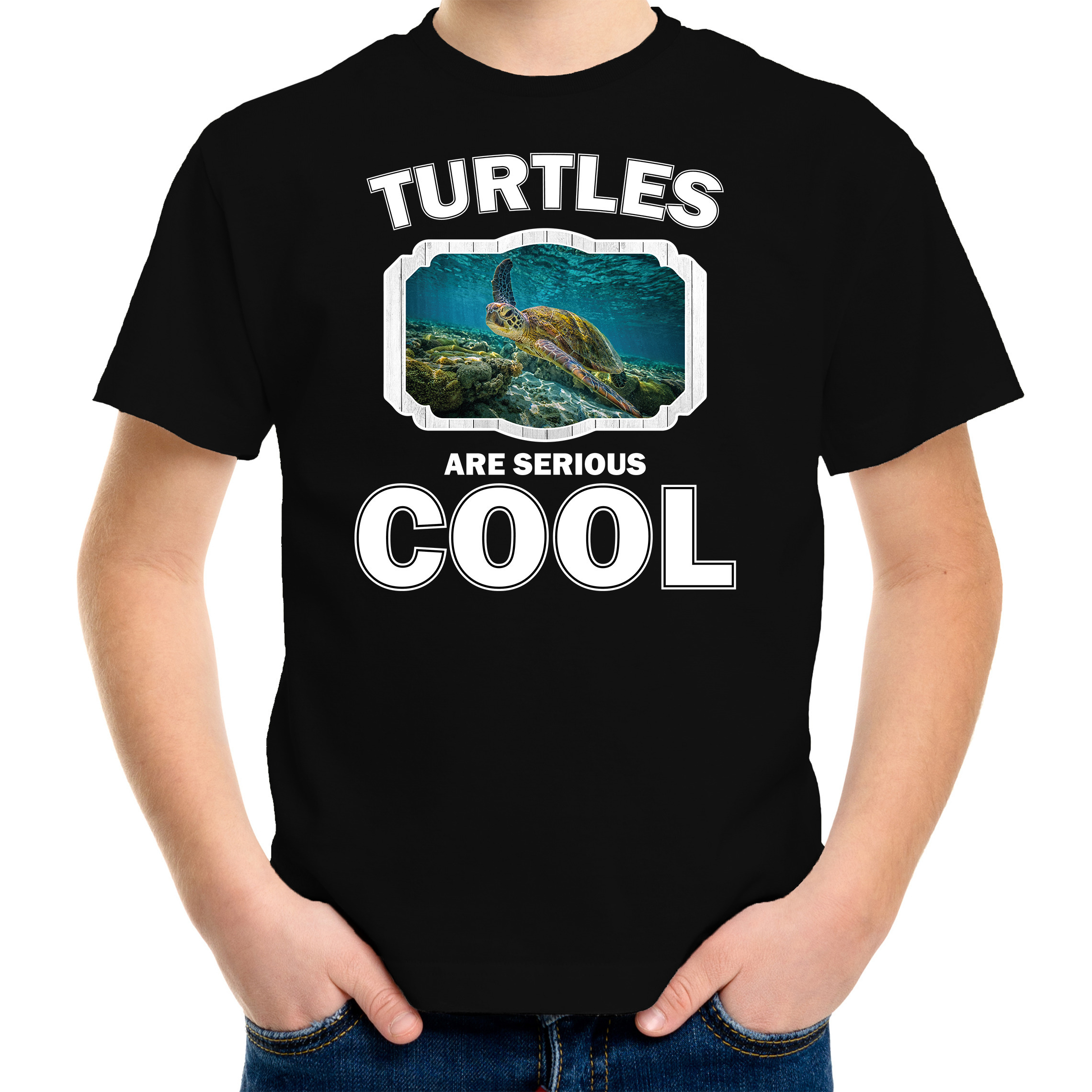 T-shirt turtles are serious cool zwart kinderen - schildpadden/ zee schildpad shirt
